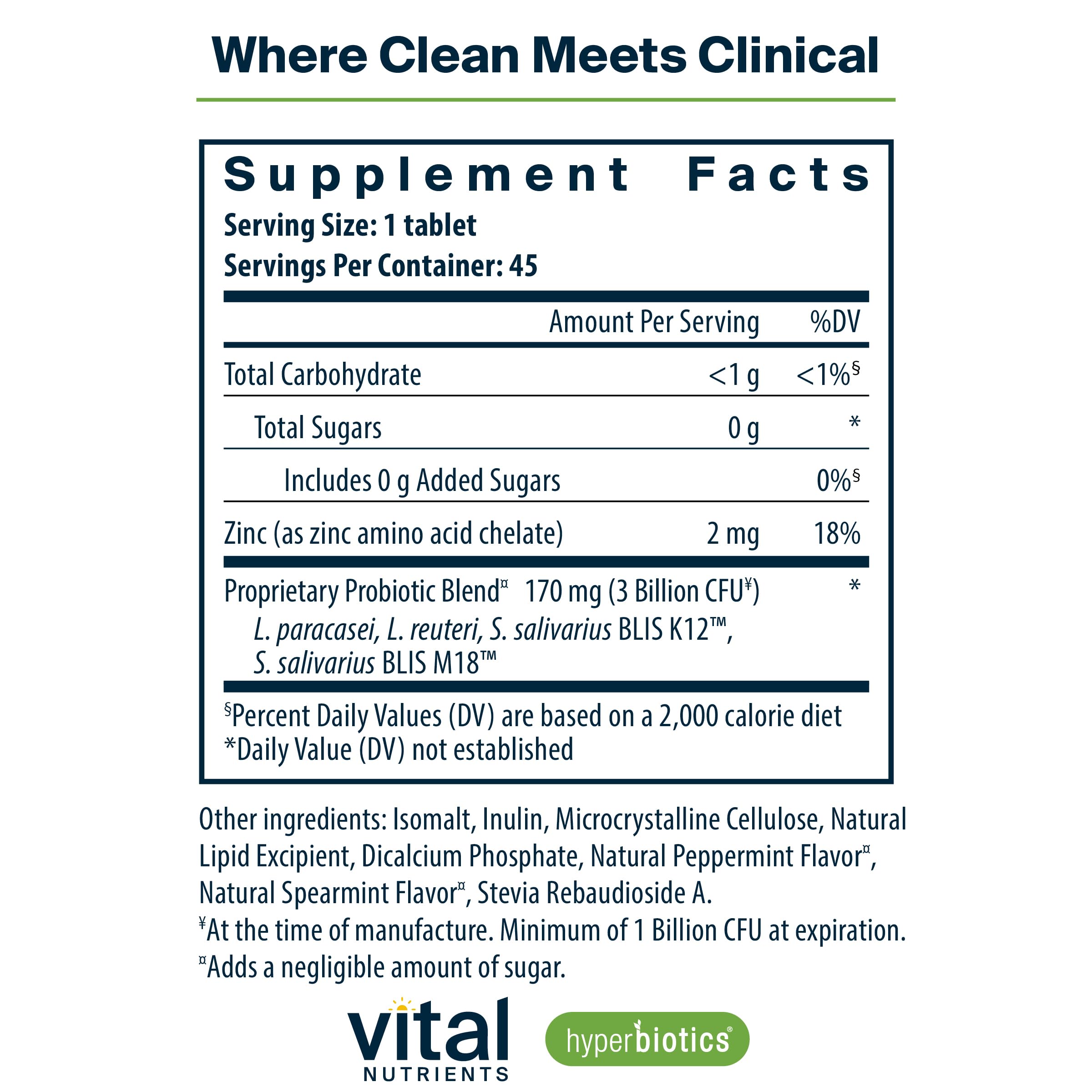 Hyperbiotics Vital Nutrients Pro Dental Probiotic | Clinically Studied BLIS K12 & M18 | 45 Mint Tablets