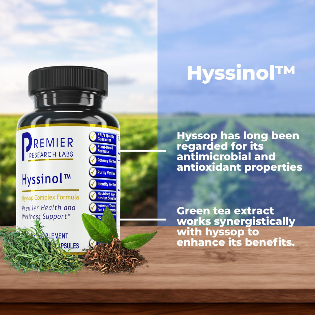 Premier Hyssinol Hyssop Capsules | Organic Hyssop + Green Tea - 60 Vegetarian Capsules