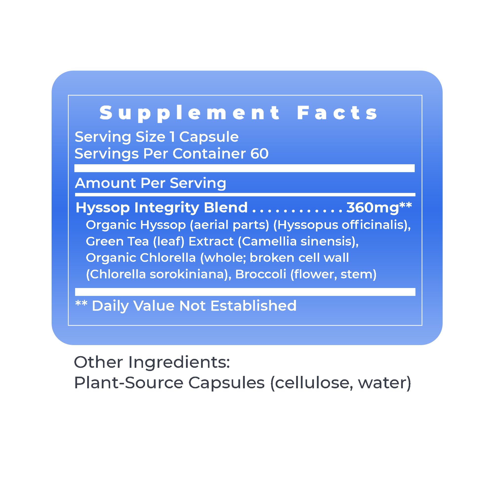 Premier Hyssinol Hyssop Capsules | Organic Hyssop + Green Tea - 60 Vegetarian Capsules