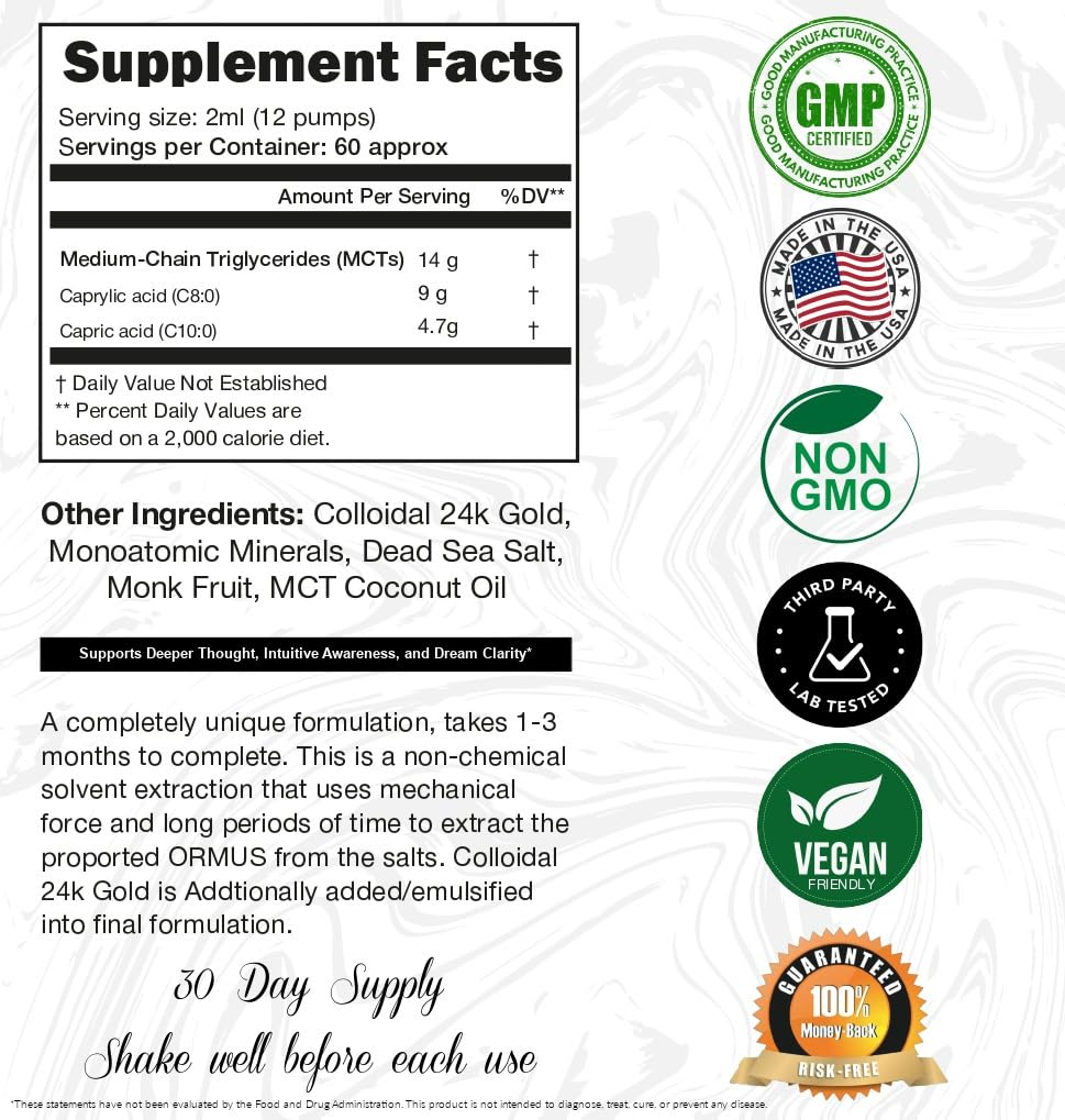 I Am Joy Co. Ormus Gold Oil Monoatomic | Deeper Thought, Intuition & Dream Clarity | 4oz