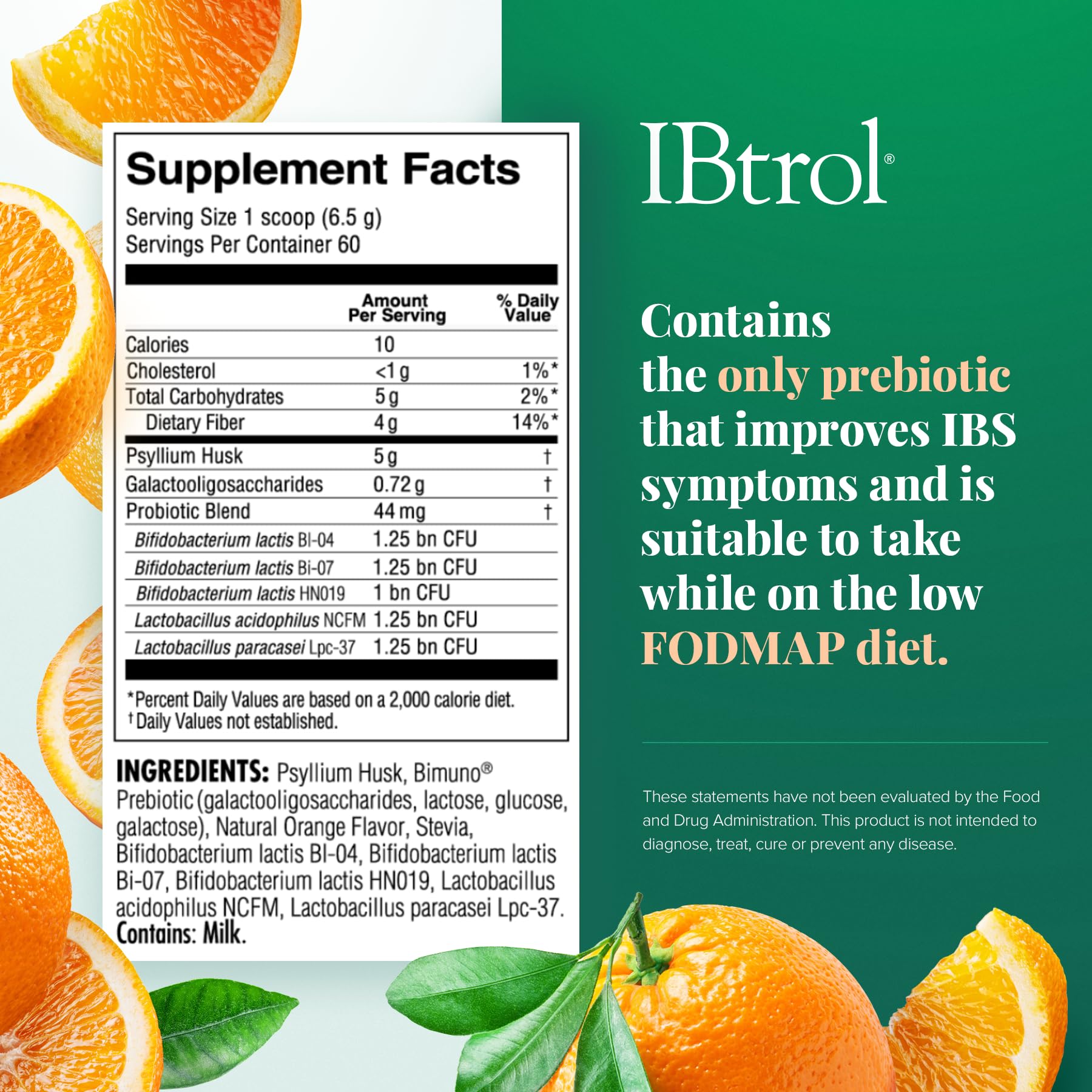 IBtrol 3-in-1 IBS Gut Health Supplement – Psyllium, Prebiotic & Probiotics | 60 Servings, Natural Orange