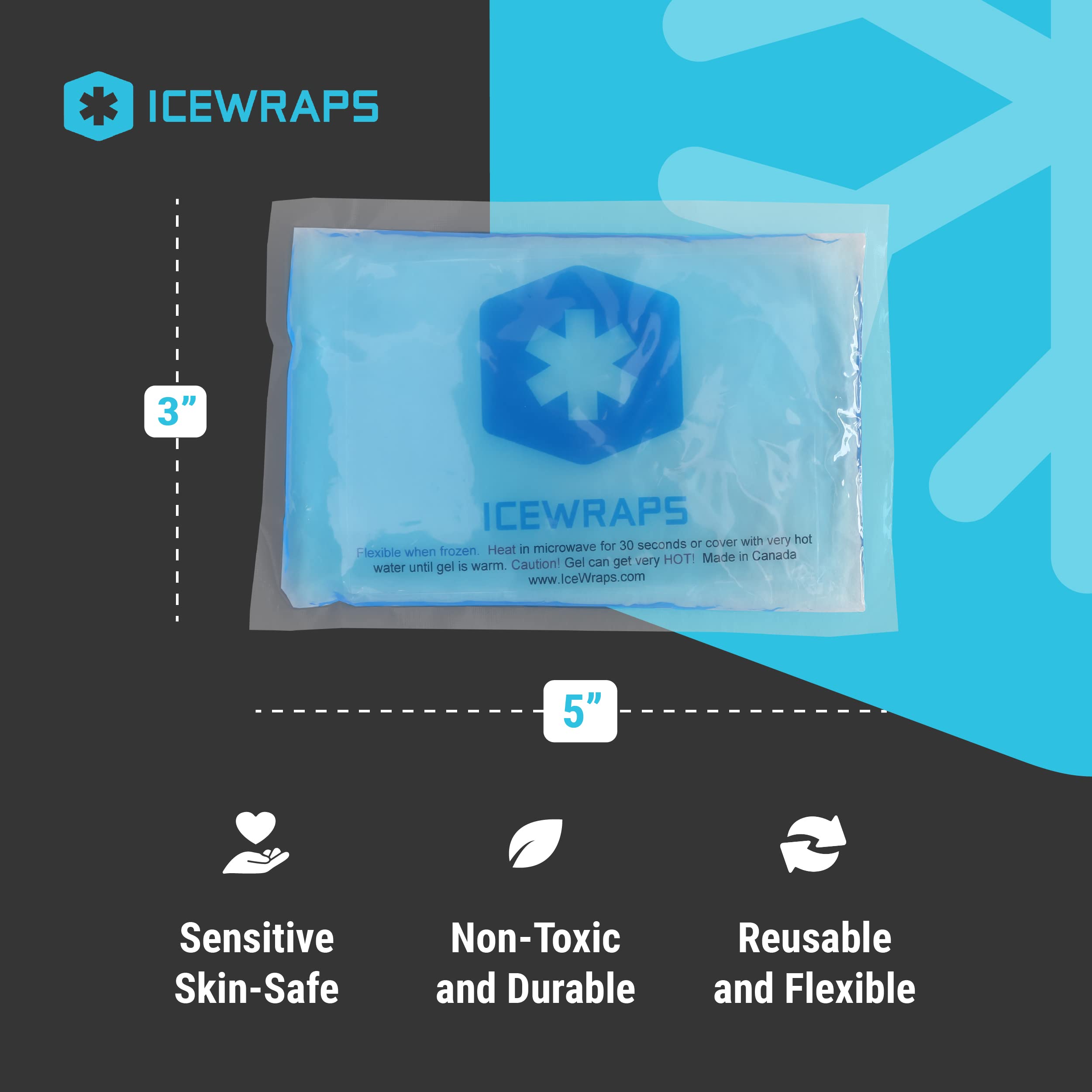 ICEWRAPS 3x5 in Hot & Cold Gel Packs – Reusable, Puncture-Resistant, 60-Pack | FSA/HSA Eligible