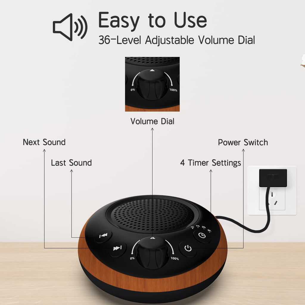 iDealSleep Sound Brown Noise Machine – 30 Soothing Sounds, 36-Level Volume, Auto-Off Timer, Memory