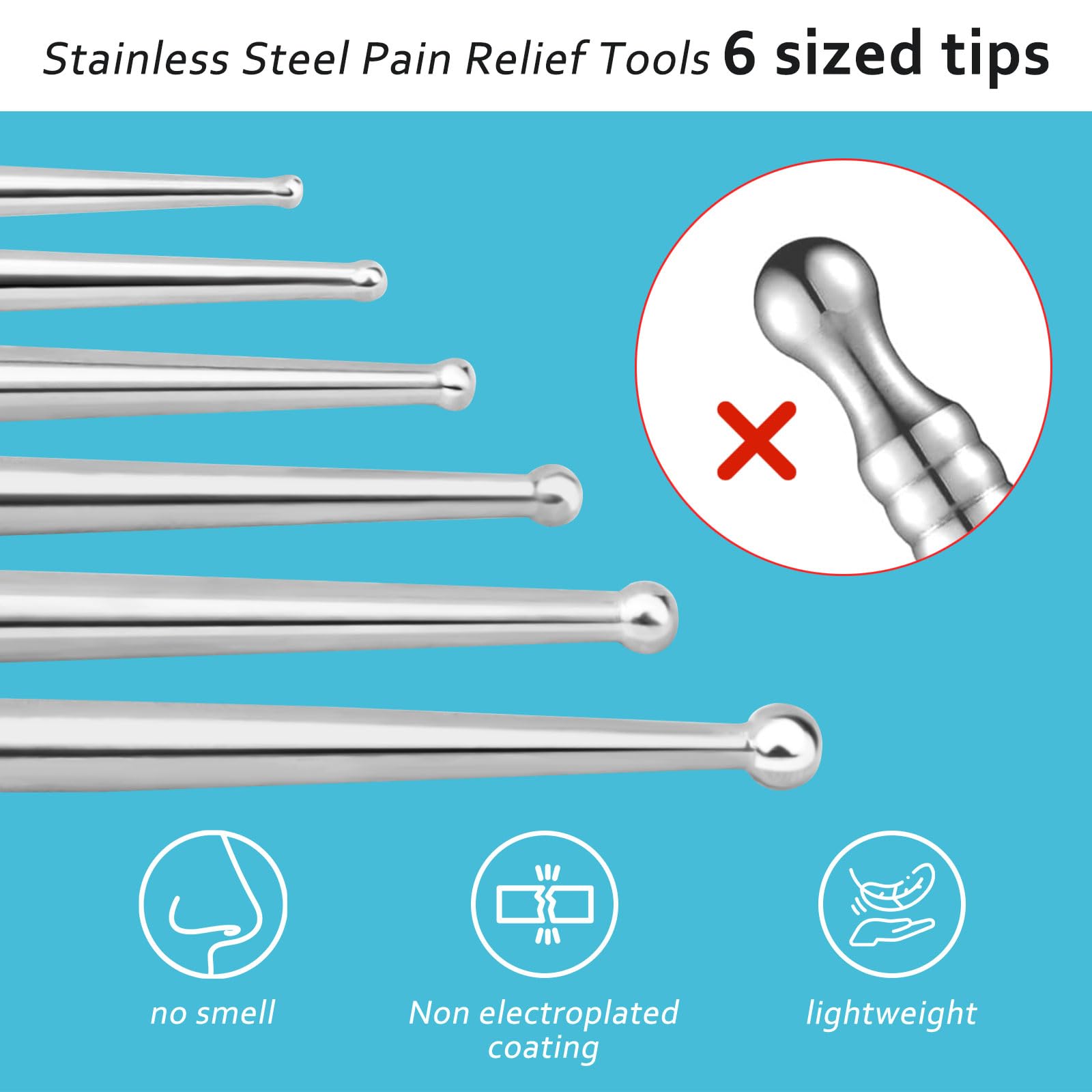ideayard Facial Reflexology Massage Tool – 3-Piece, 6-Size Headed Stainless Steel Acupuncture Pen Set