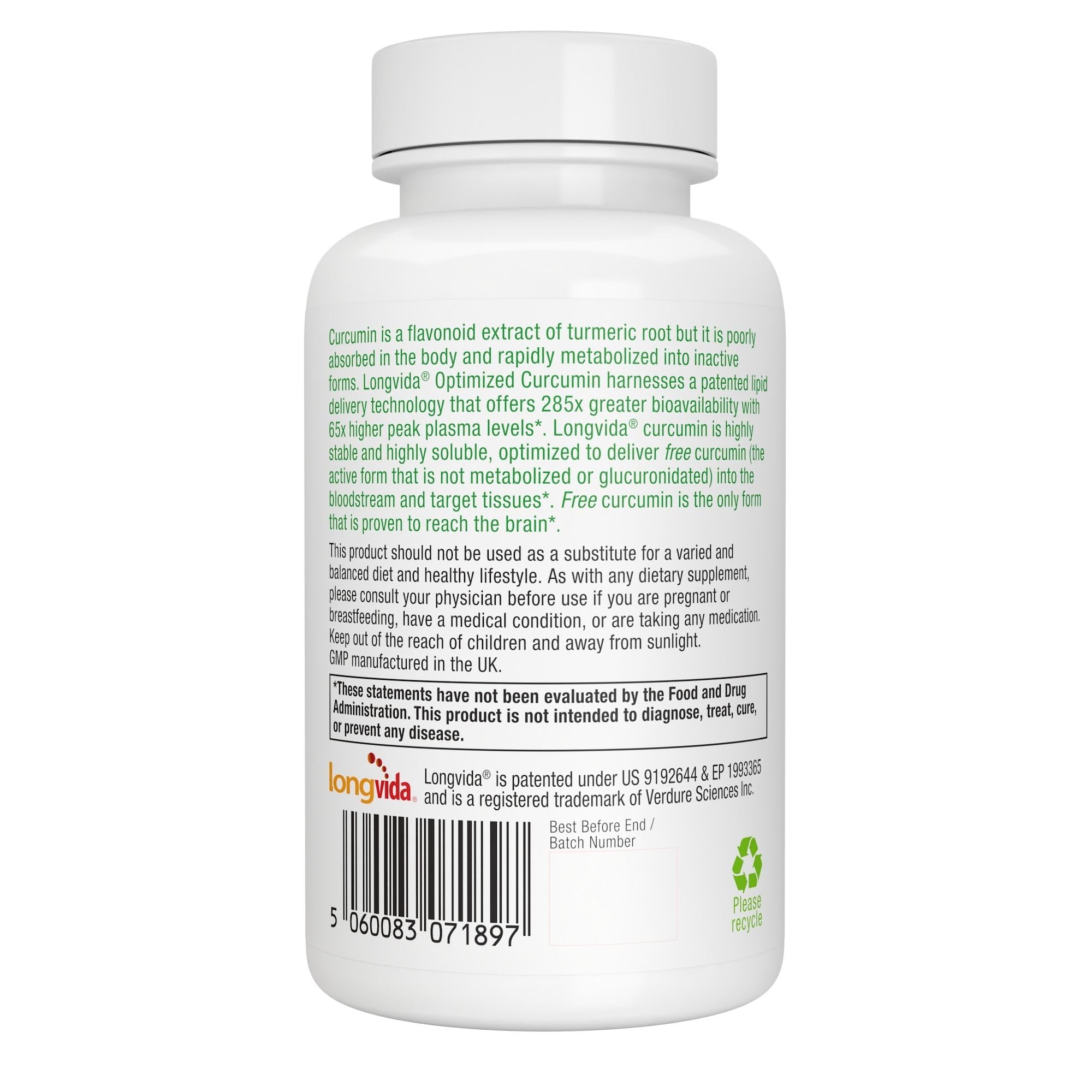 Igennus Longvida Curcumin 500mg – Ultra Bioavailable, 65x Plasma Levels, 90 Vegan Capsules