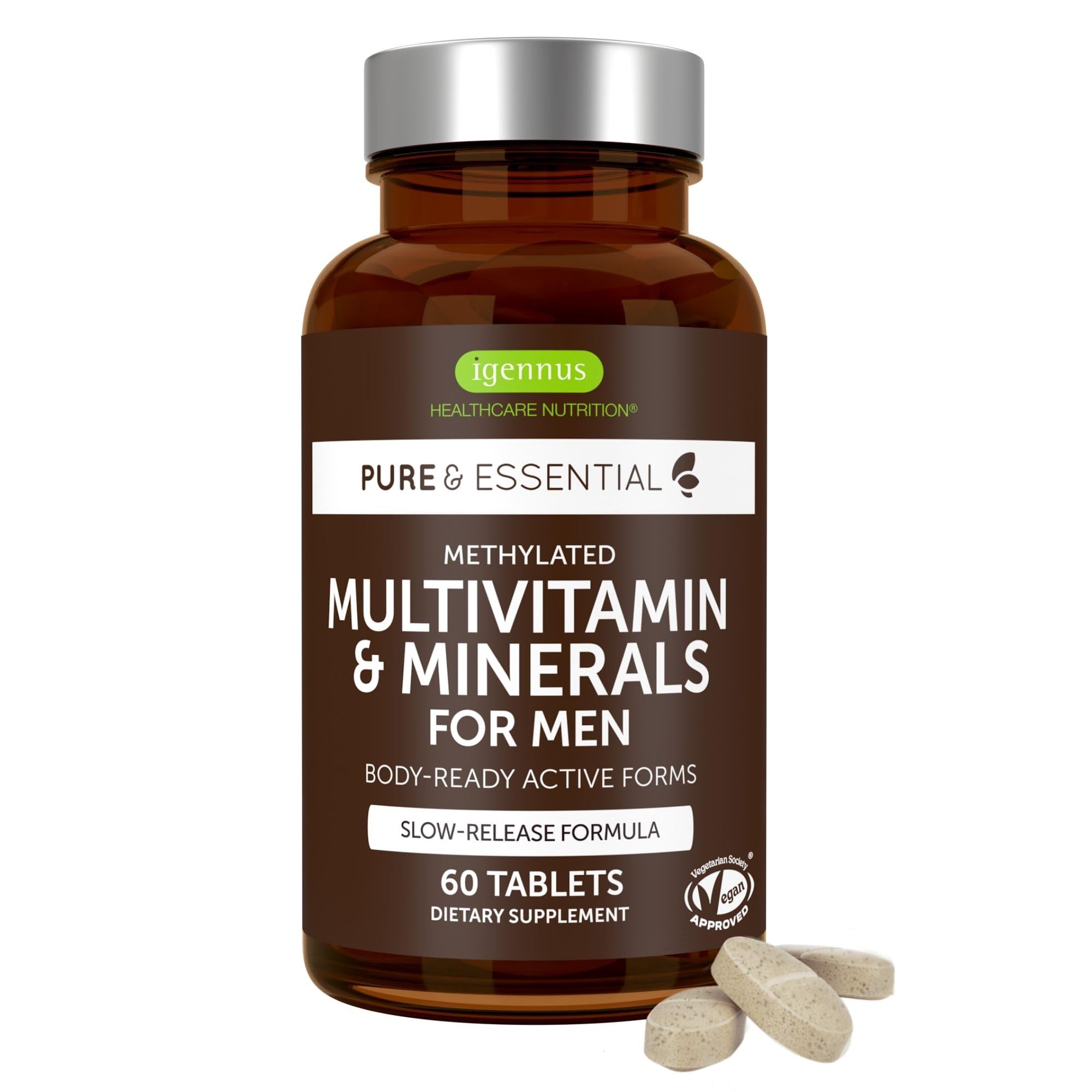 Igennus Methylated Men's Multivitamin – 60 Tablets | 22 Active Nutrients | Methylfolate & Methylcobalamin | Non-GMO & Halal