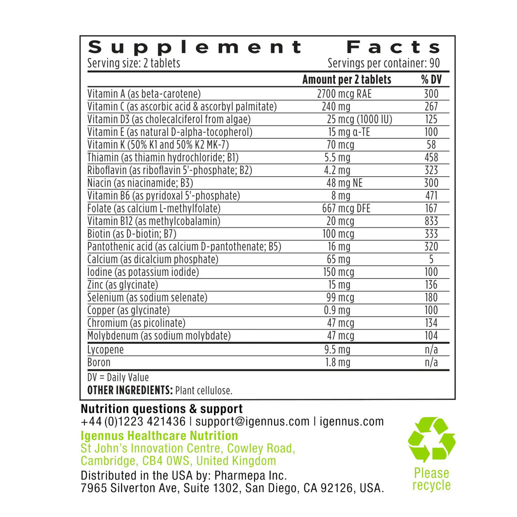 Igennus Methylated Men's Multivitamin – 22 Actives, All-Day Support, Non-GMO & Halal