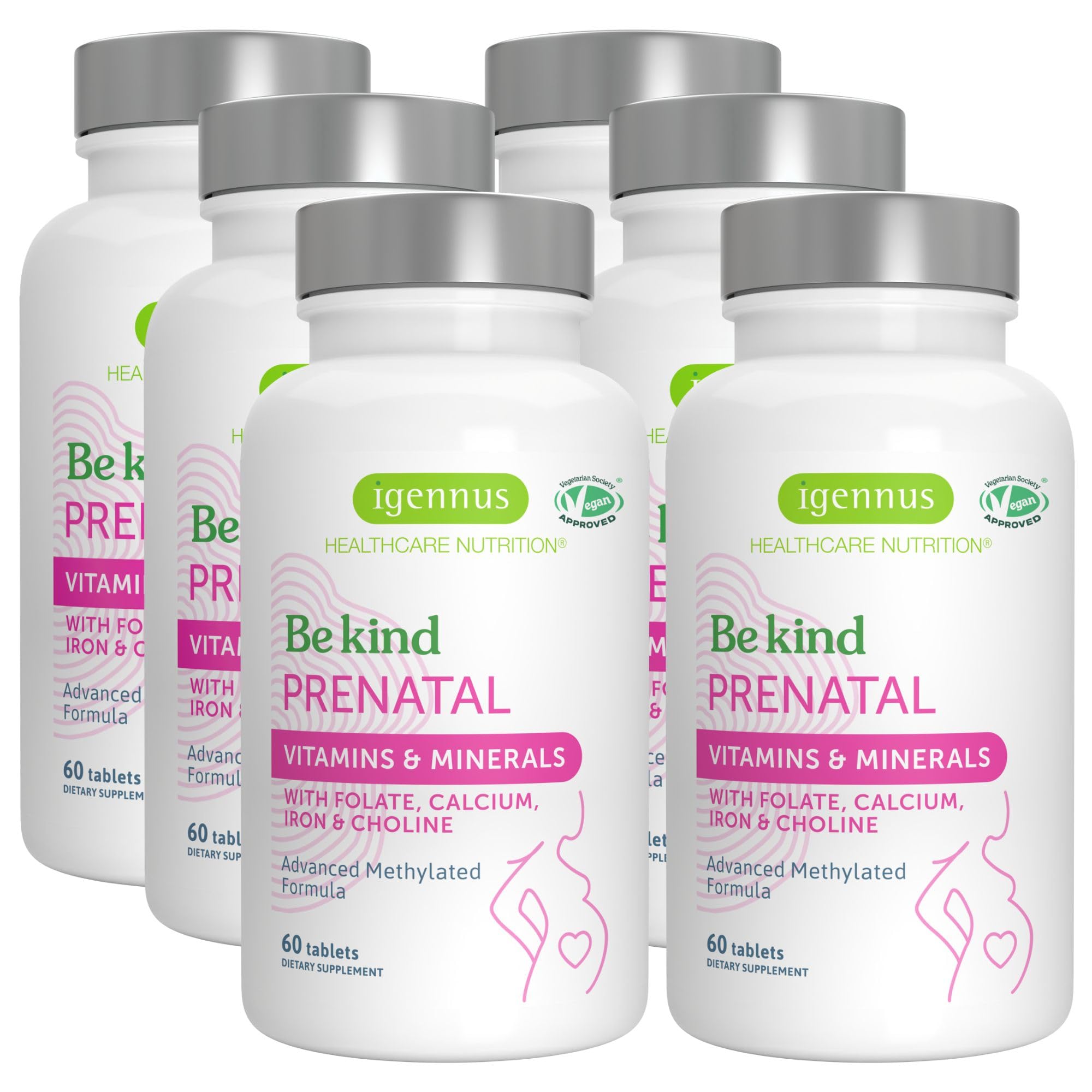 Igennus Methylated Prenatal Multivitamin for Women | High Absorption, MTHFR Folate, Gentle Iron, Vegan | 60 Tablets x 6