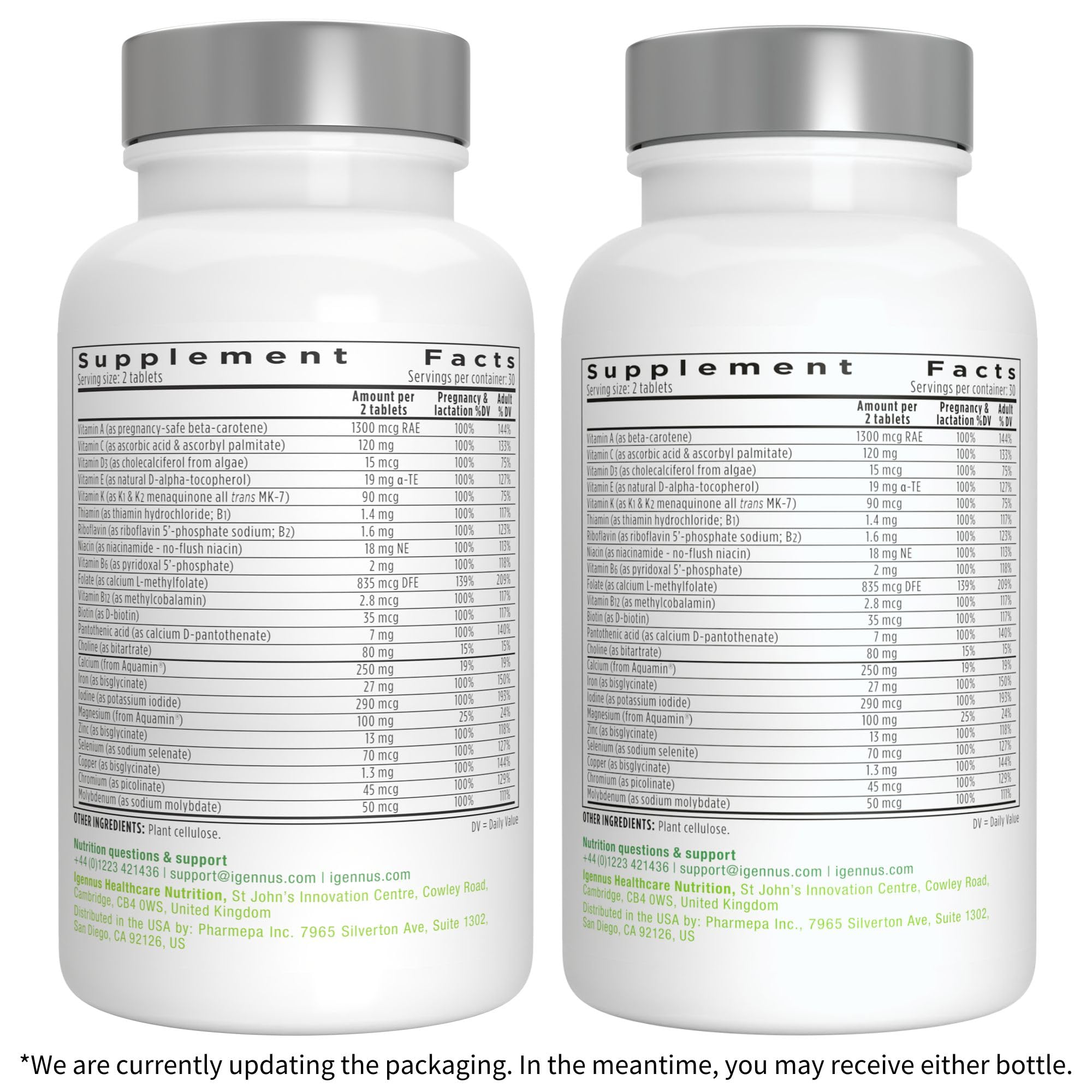 Igennus Methylated Prenatal Multivitamin for Women | High Absorption, MTHFR Folate, Gentle Iron, Vegan | 60 Tablets x 6