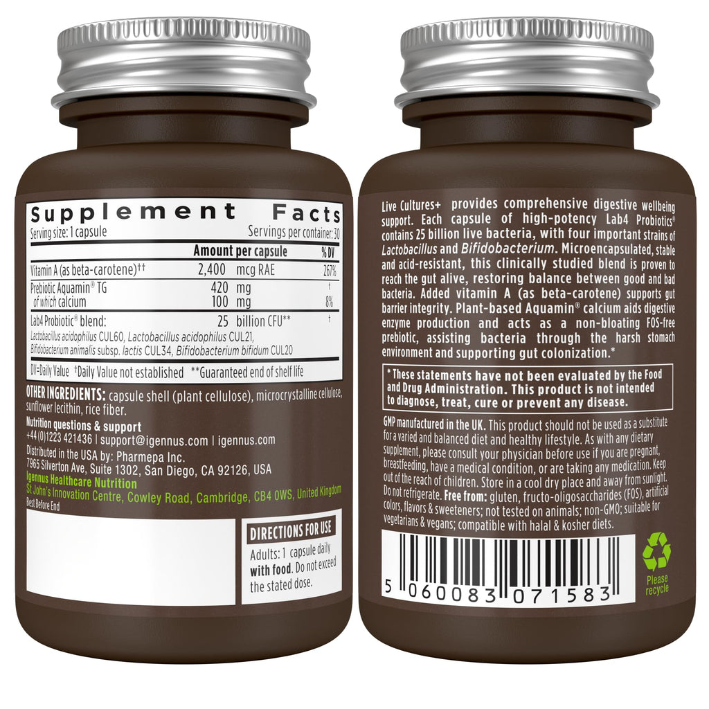 Igennus Probiotics & Prebiotic Lab4 – 25B CFU Gut Health, 30 Capsules