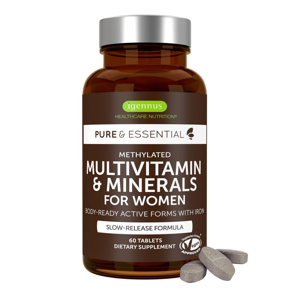 Igennus Methylated Multivitamin for Women – MTHFR, Active B-Vitamins, K2 MK7 (60 tabs)