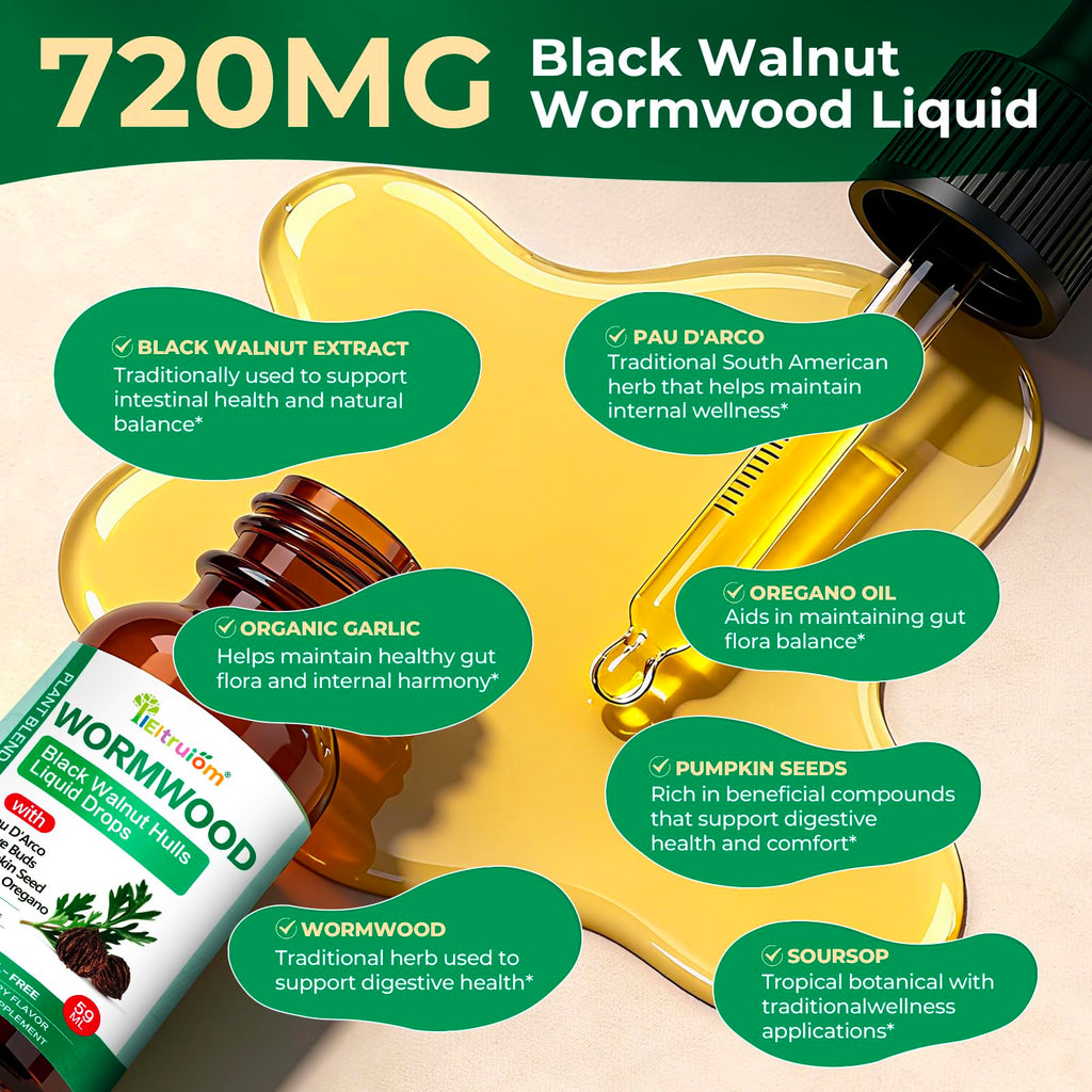 IIEltruiom Liposomal Black Walnut Wormwood Tincture - Alcohol-Free Gut Health (2 fl oz)