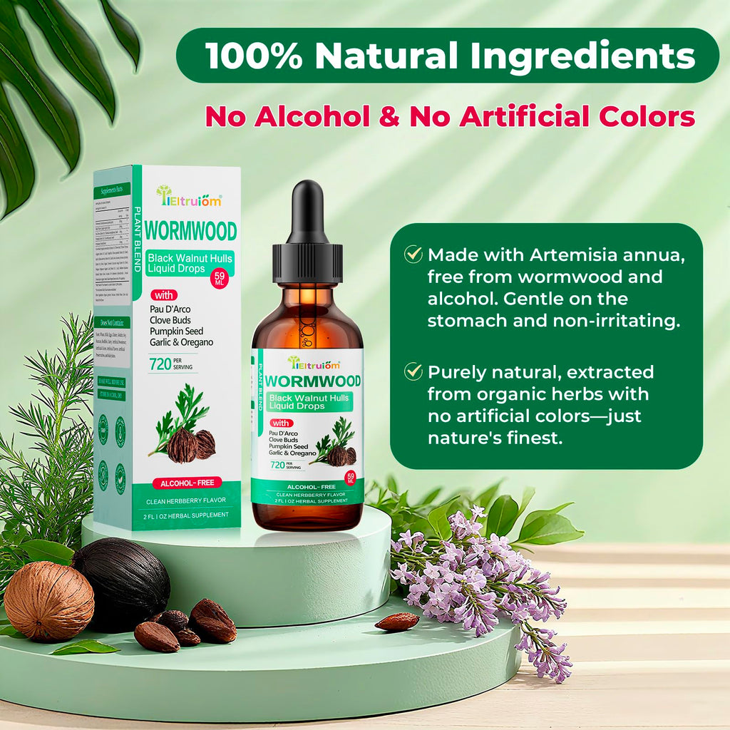 IIEltruiom Liposomal Black Walnut Wormwood Tincture - Alcohol-Free Gut Health (2 fl oz)