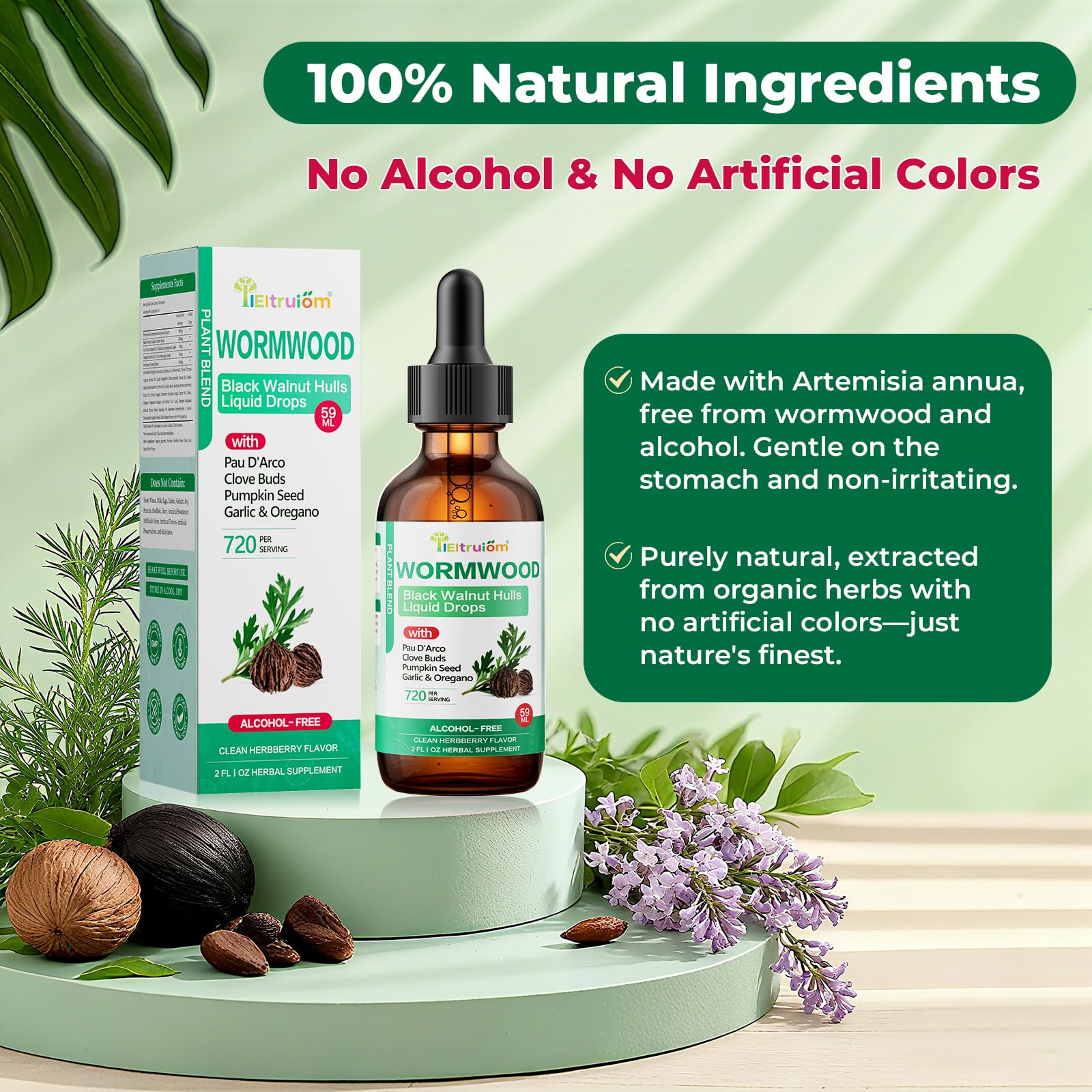 IIEltruiom Liposomal Black Walnut Wormwood Tincture - Alcohol-Free Gut Health (2 fl oz)