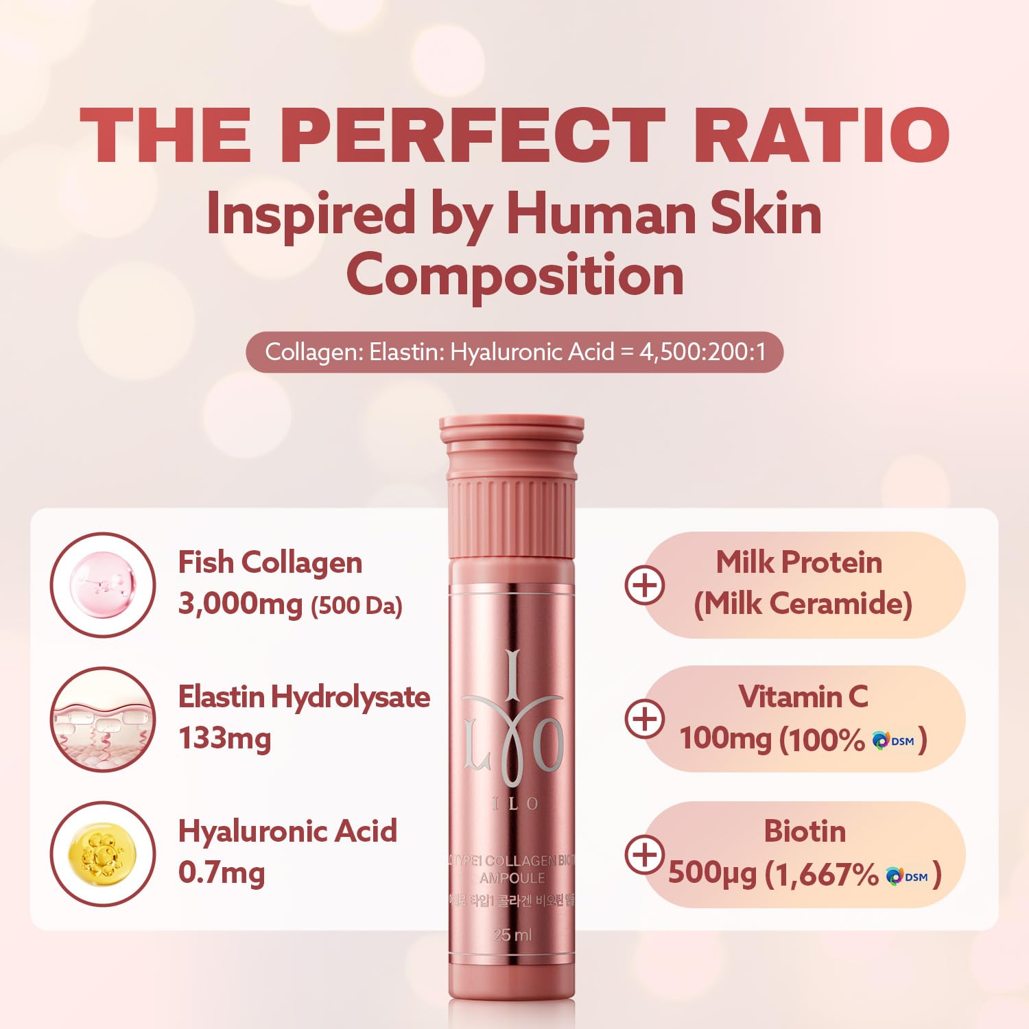 ILO Liquid Collagen Drink – 3,000mg Type 1 Marine Collagen with Biotin & Milk Ceramide | Skin Glow & Hydration | Orange Flavor | 8 Bottles