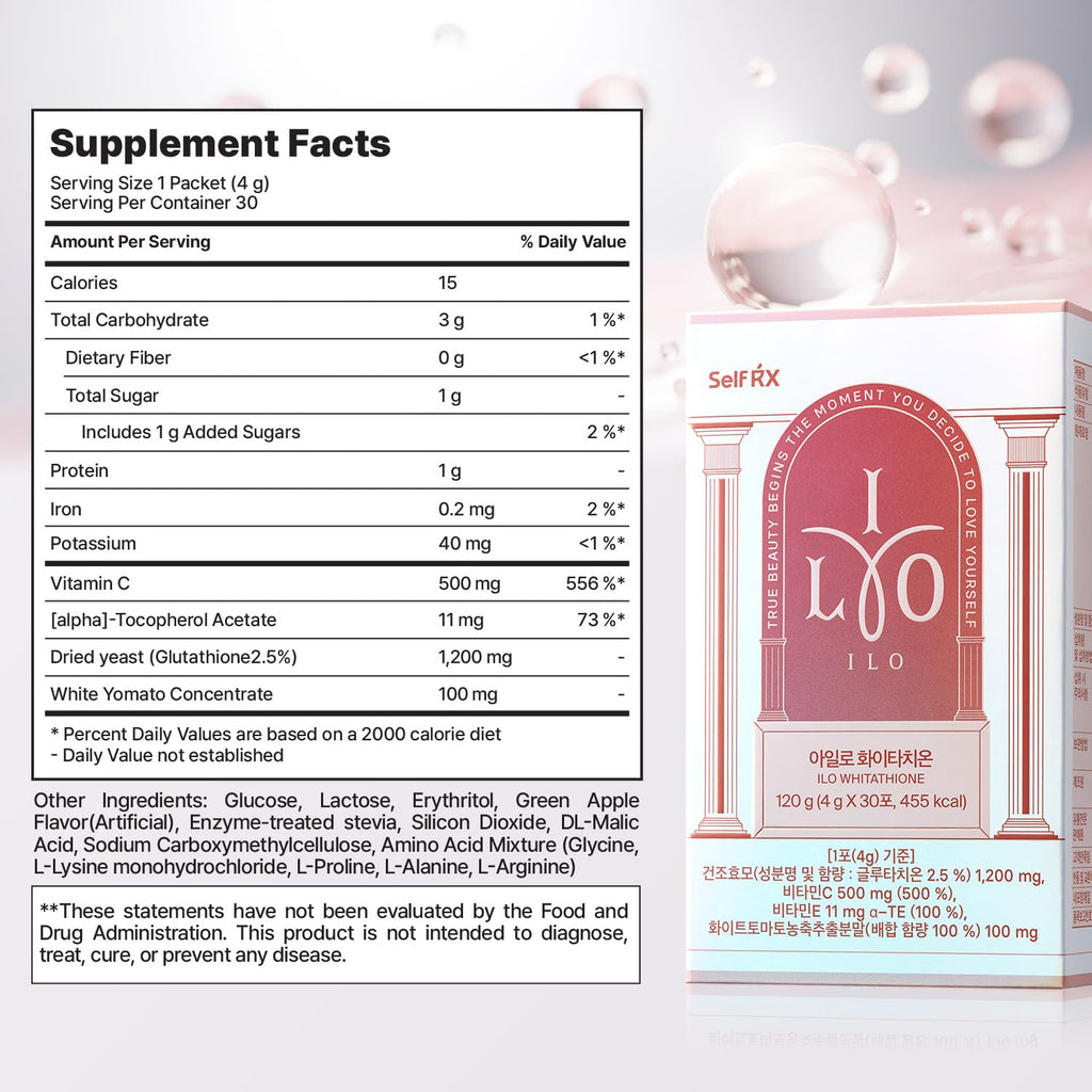 ILO Whitathione – Glutathione + White Tomato Antioxidant Powder with Vitamin C & E | 30-Pack Daily Glow Support