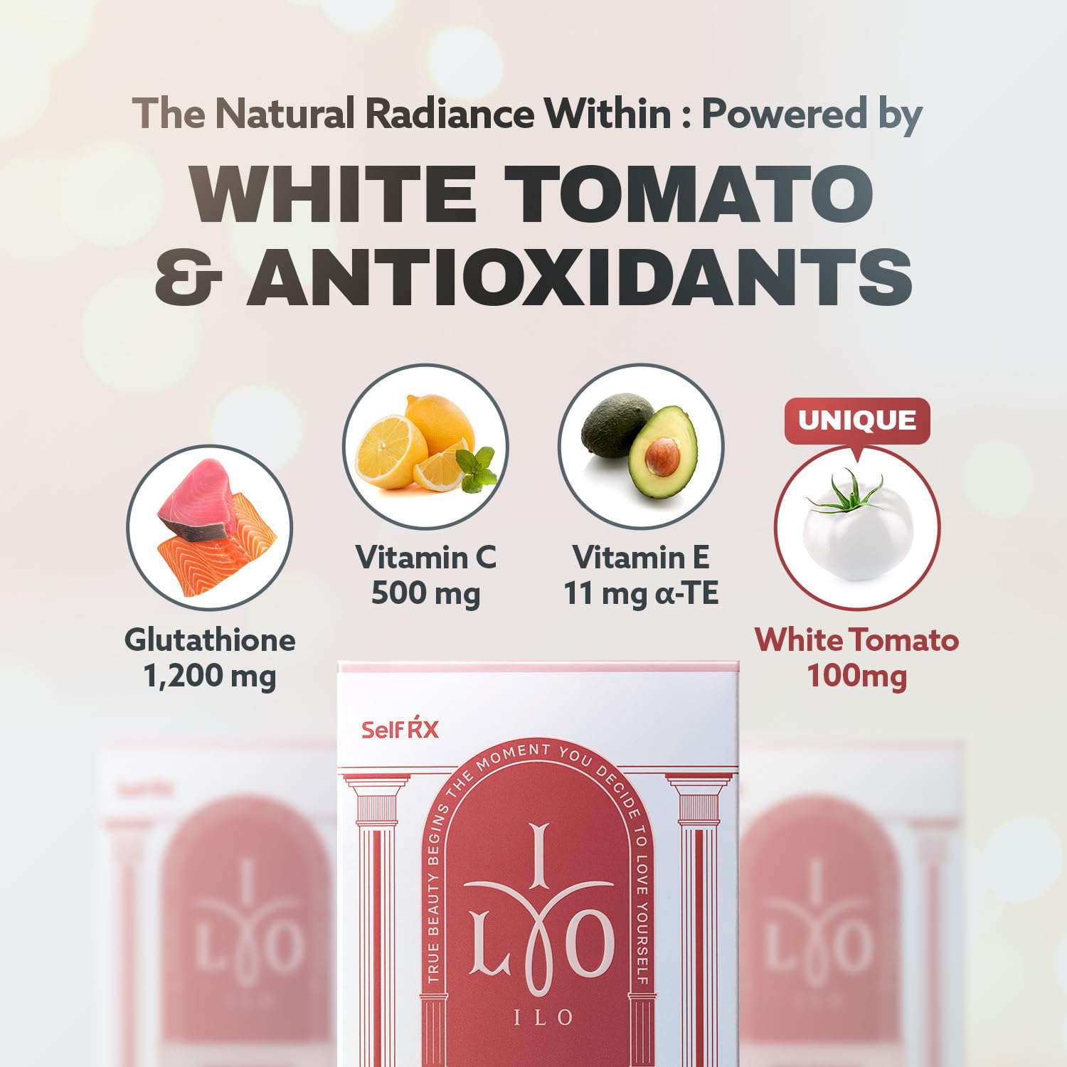 ILO Whitathione – Glutathione + White Tomato Antioxidant Powder with Vitamin C & E | 30-Pack Daily Glow Support