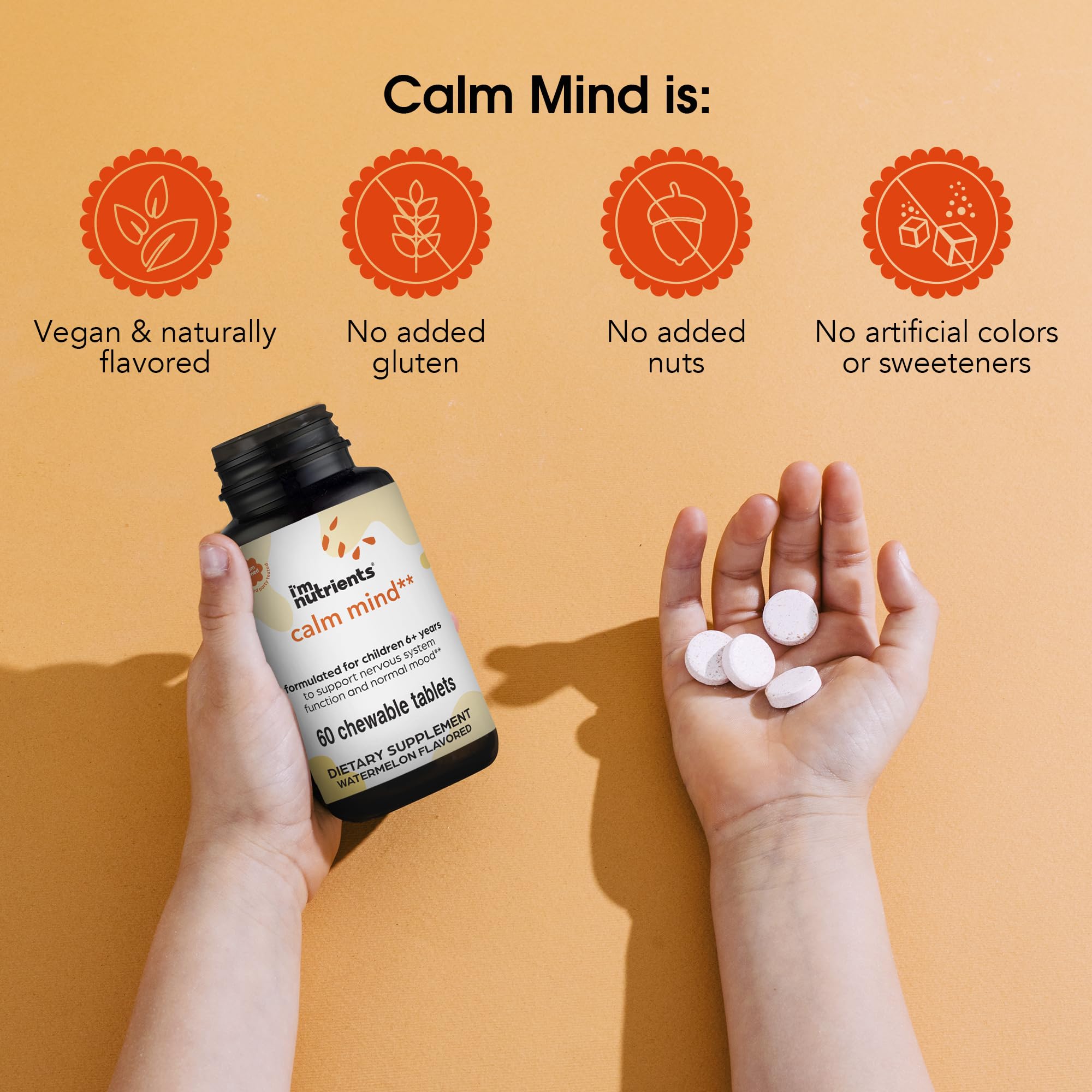 I'm Nutrients Calm Mind for Kids — Saffron, Zinc, Magnesium & Vitamin B6 | 60 Chewable Tablets