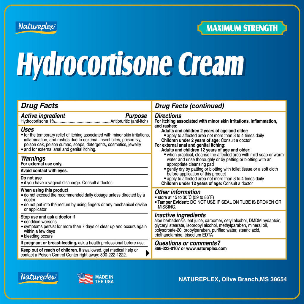 Natureplex Hydrocortisone 1% Cream 1.0 Oz (Pack of 4) – Maximum Strength Anti-Itch Relief, Made in USA