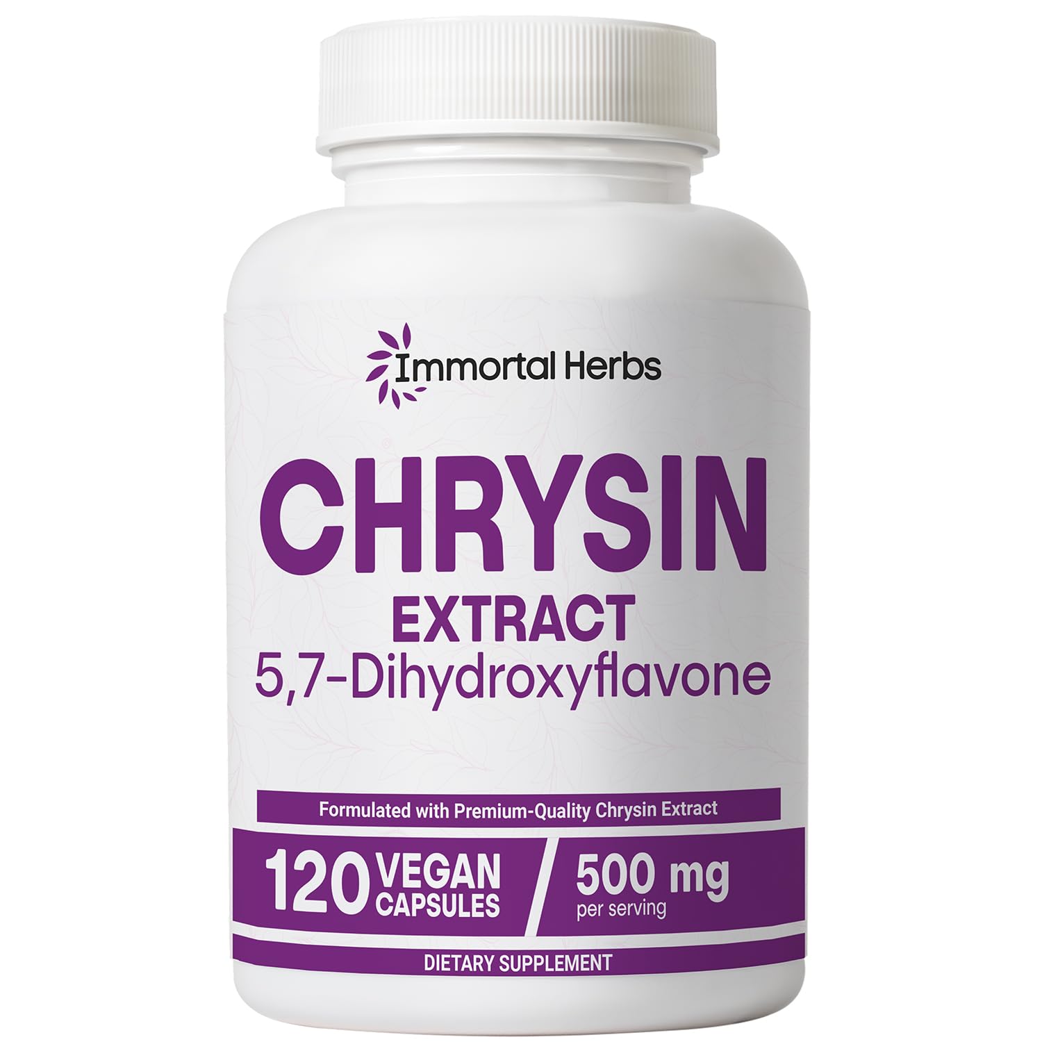 Immortal Herbs Chrysin 500mg – 120 Vegan Capsules | Non-GMO & Gluten-Free