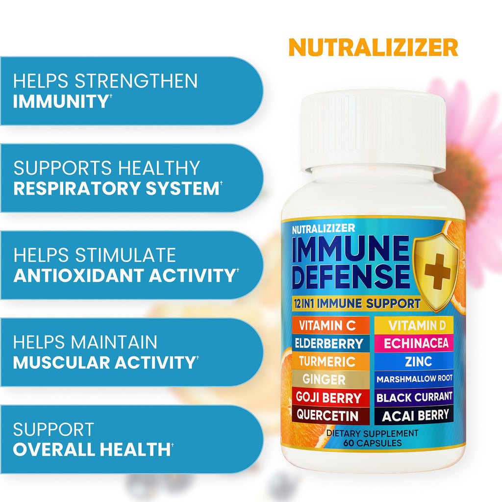 12-in-1 Premium Immune Defense Vitamins – Immune Support with D3 5000 IU, C 1000 mg, Zinc 50 mg | 120 Caps