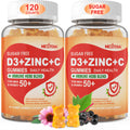 Sugar Free Vitamin C + D3 + Zinc Gummies for Adults 50+ | 9-in-1 Immune Defense (Vegan, Pack of 2)