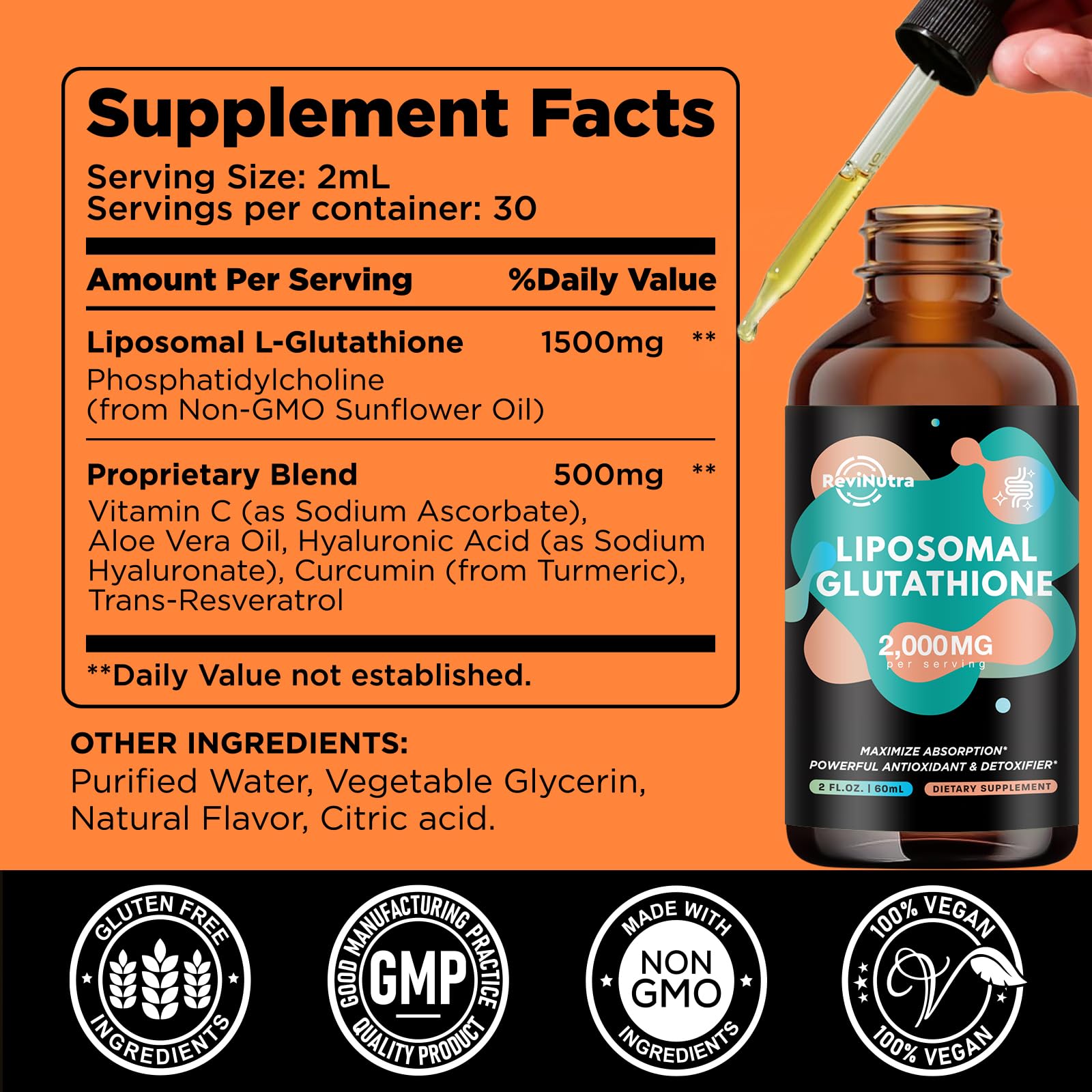 2 Pack Liposomal Glutathione - 2000mg Liquid Drops with Vitamin C, Curcumin & Trans-Resveratrol