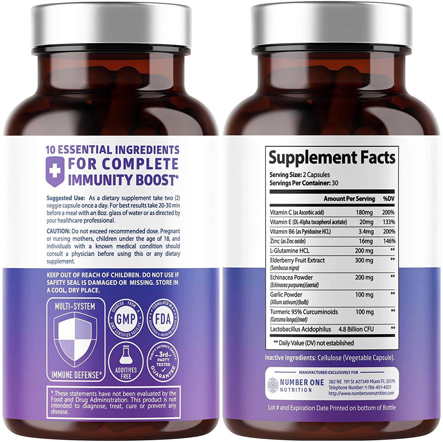 Premium 10-in-1 Immune Support Supplement with Elderberry & Probiotics – 60 Veg Caps