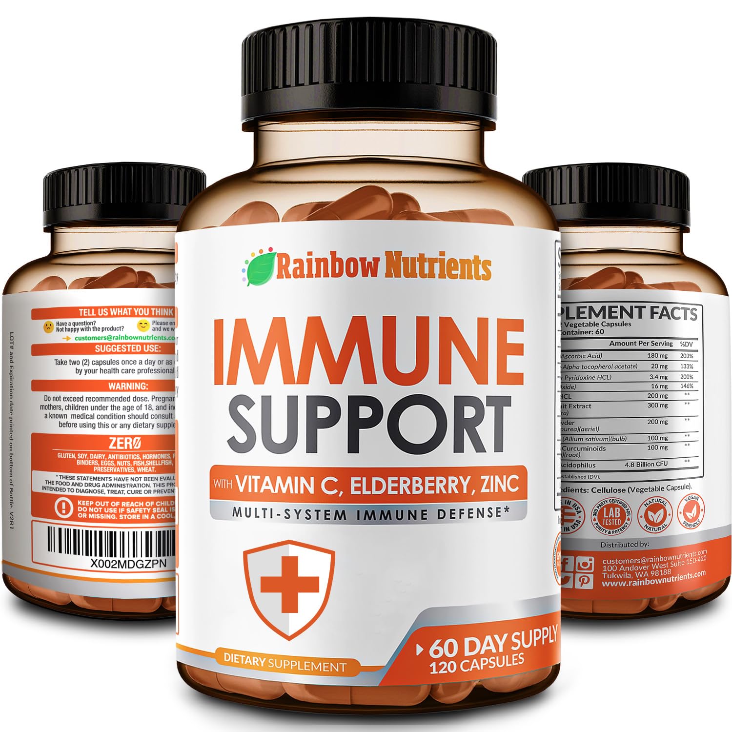 10-in-1 Immune Support (No Fillers) | Vitamin C, Zinc & Probiotics | 60-Day Supply