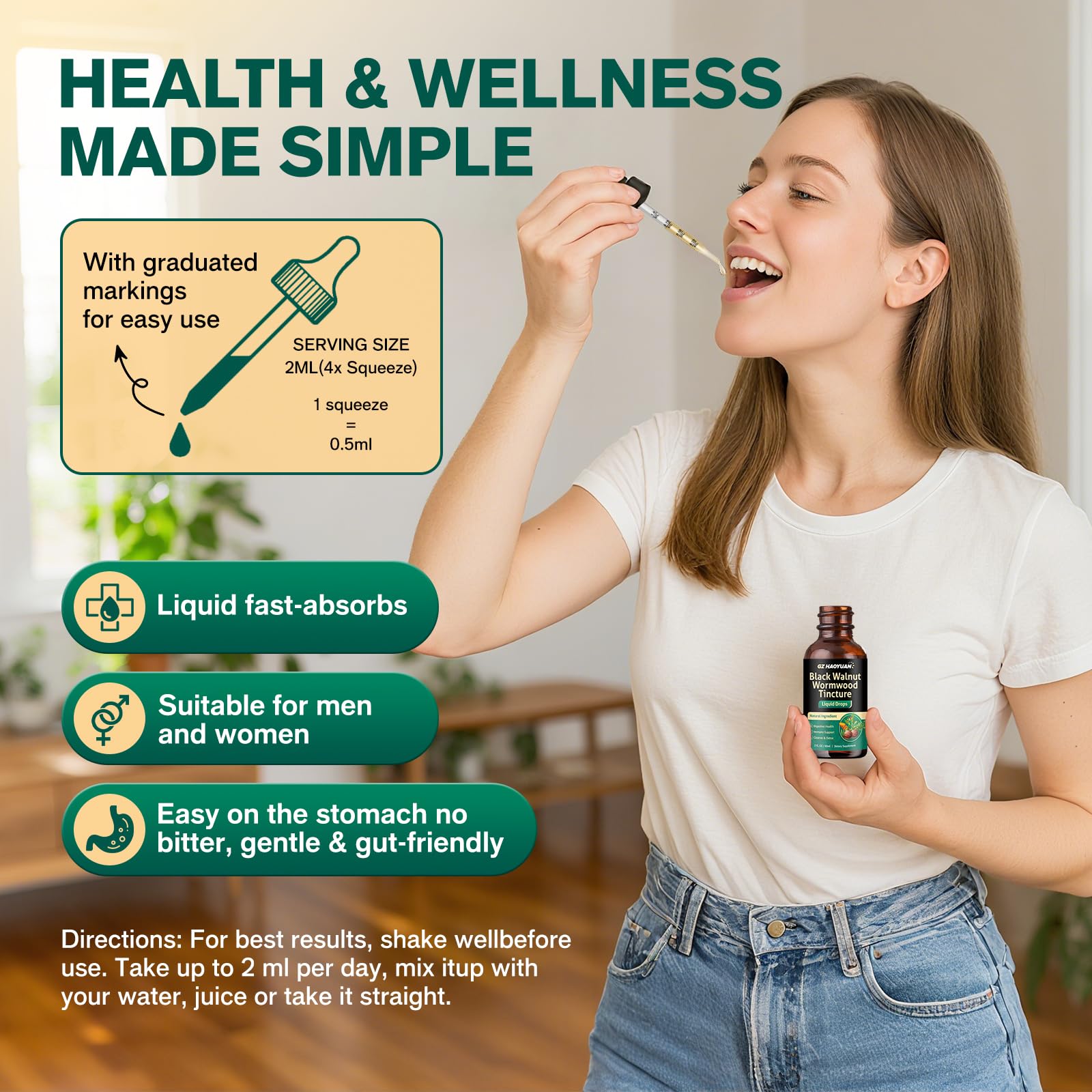 Black Walnut Wormwood Tincture for Gut Health – Gentle Digestive Support (2 oz)