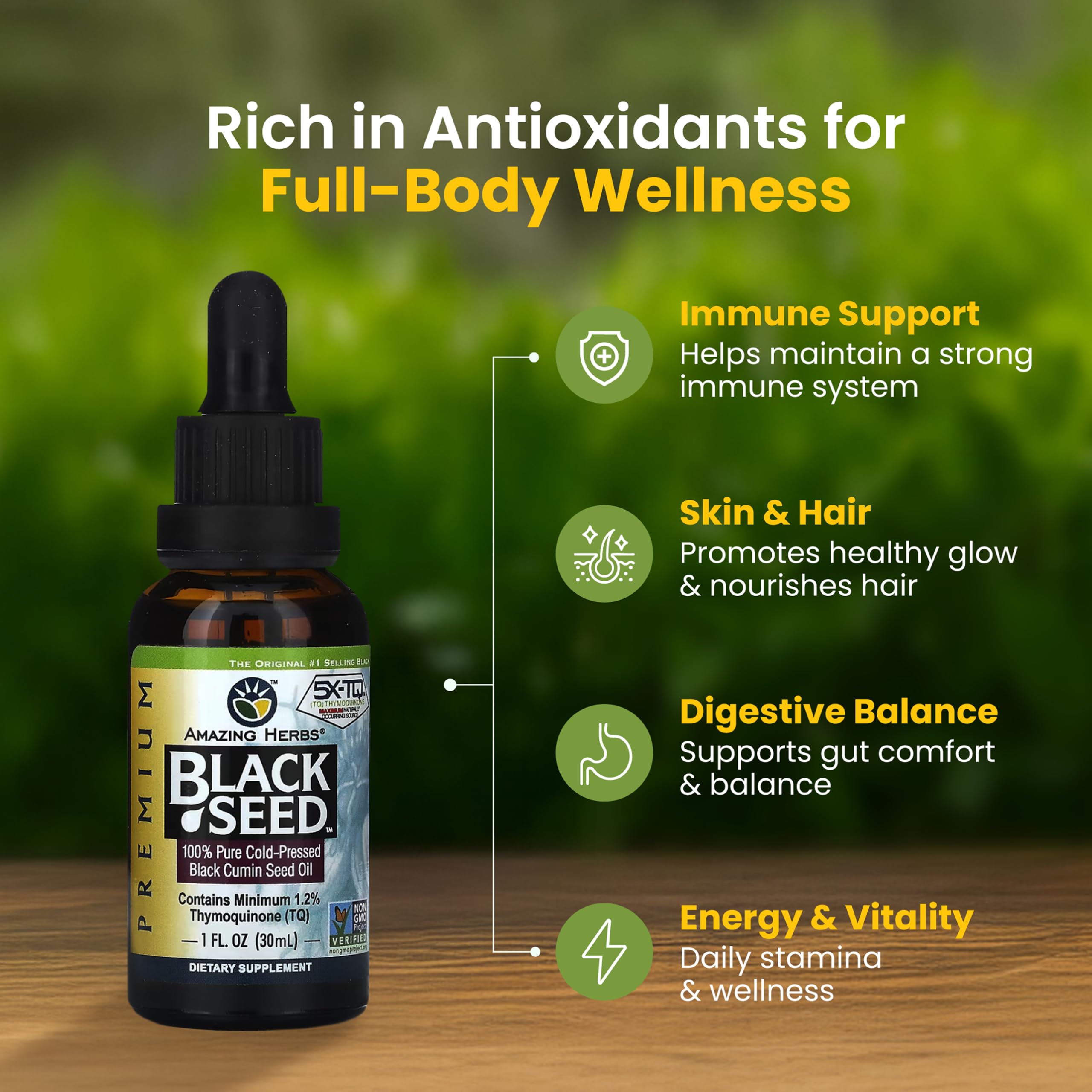 Amazing Herbs Premium Black Seed Oil - Cold-Pressed Nigella Sativa 1oz