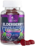 Immune Support Gummies - Sambucus Elderberry with Zinc & Vitamin C | Vegan Immune Support for Adults & Kids | 60 Gummies