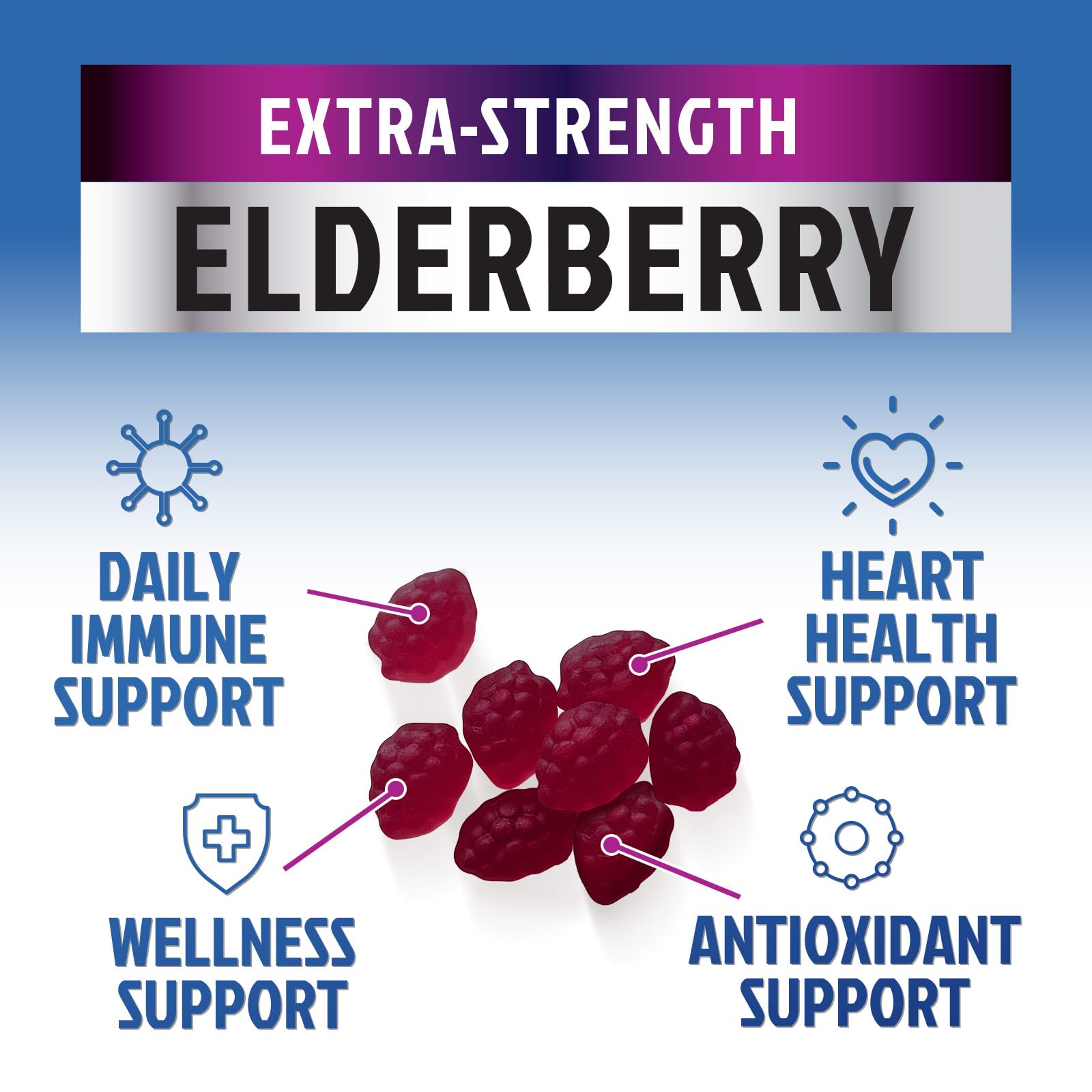 Immune Support Gummies - Sambucus Elderberry with Zinc & Vitamin C | Vegan Immune Support for Adults & Kids | 60 Gummies