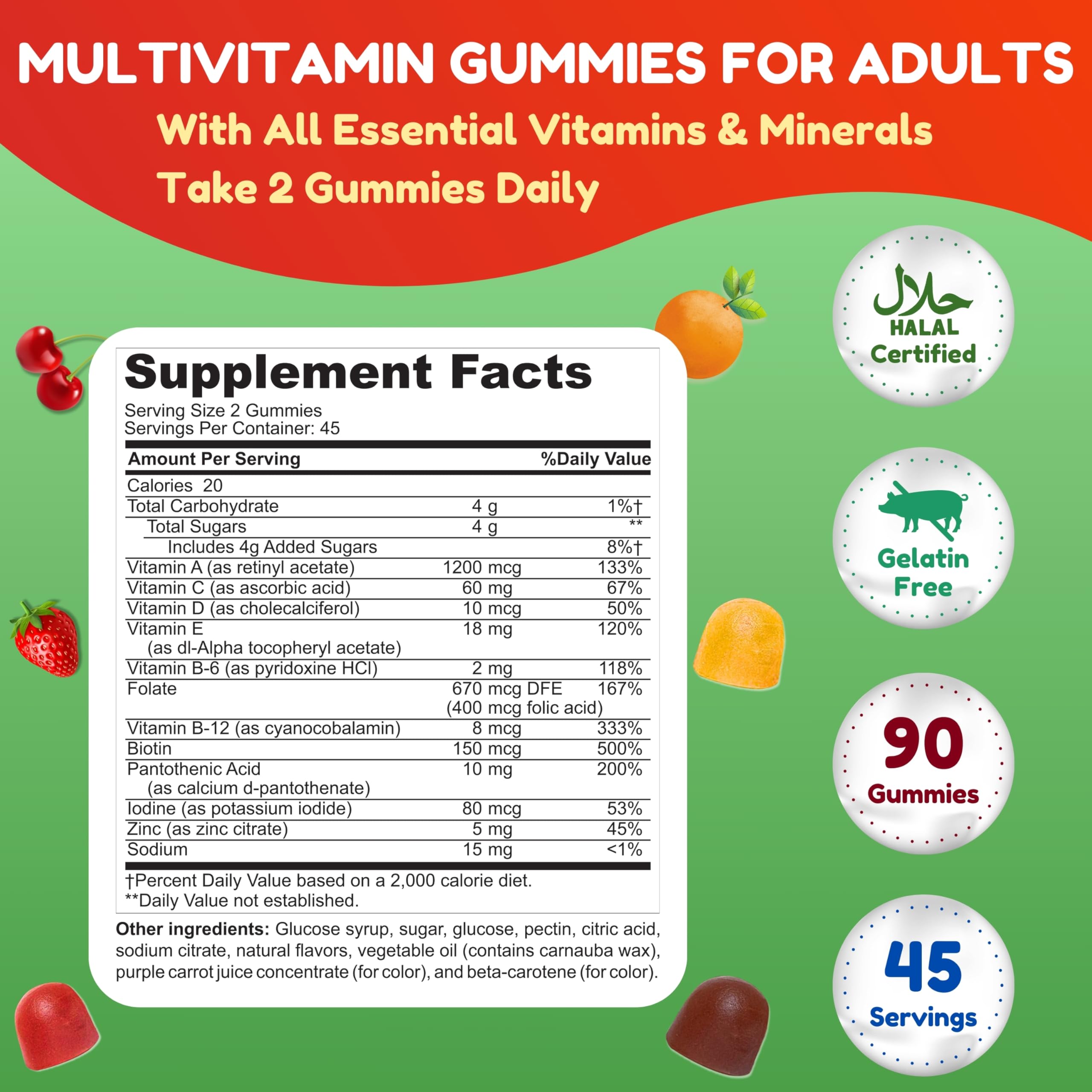 Halal Multivitamin Gummies for Women & Men – Immune & Wellness | 90 Gummies (45-Day)