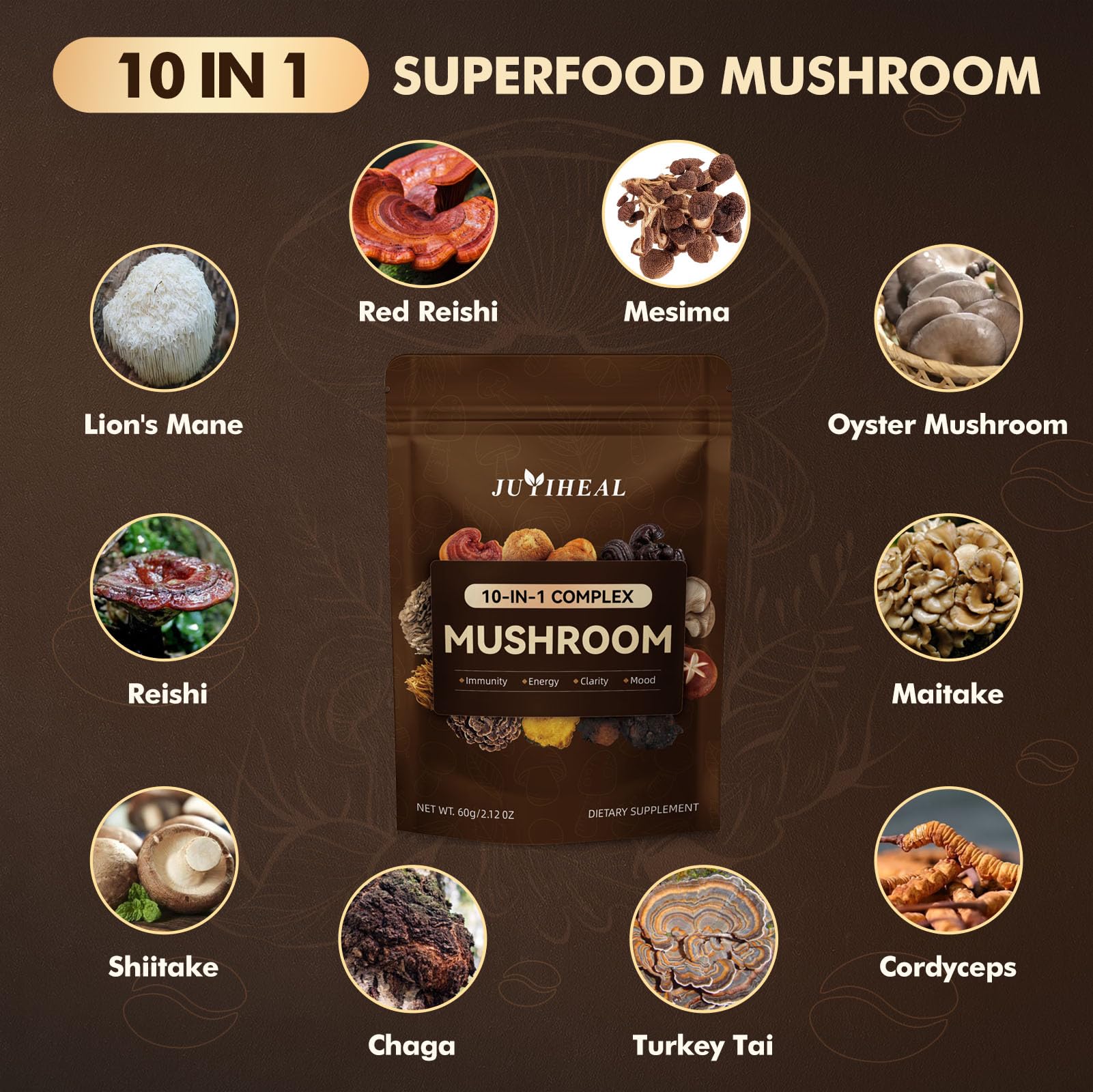 10-in-1 Organic Mushroom Powder – Lion's Mane & More (60g)