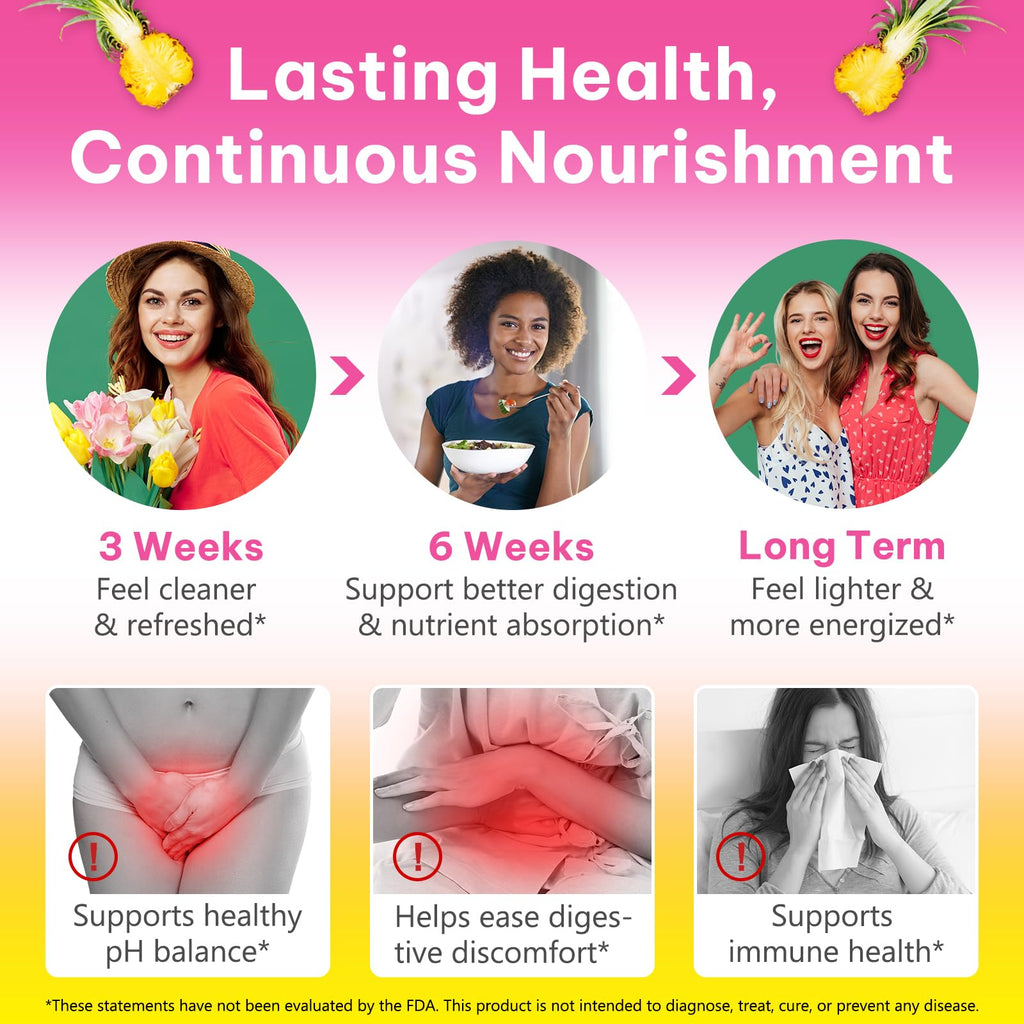 Vaginal Probiotics for Women Gummies - Digestive Health, pH Balance, Immune Support | Pineapple Flavor | Vegan, Gluten-Free | 120 Count