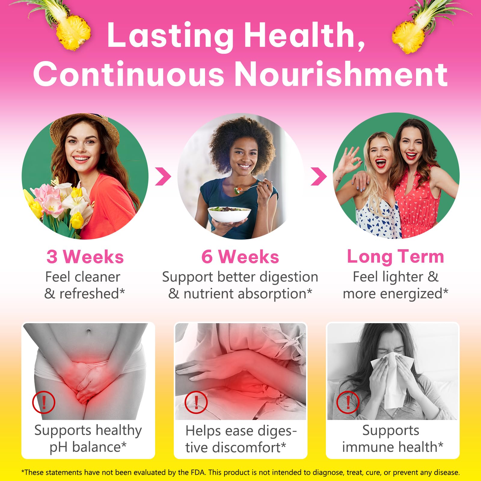 Vaginal Probiotics for Women Gummies - Digestive Health, pH Balance, Immune Support | Pineapple Flavor | Vegan, Gluten-Free | 120 Count