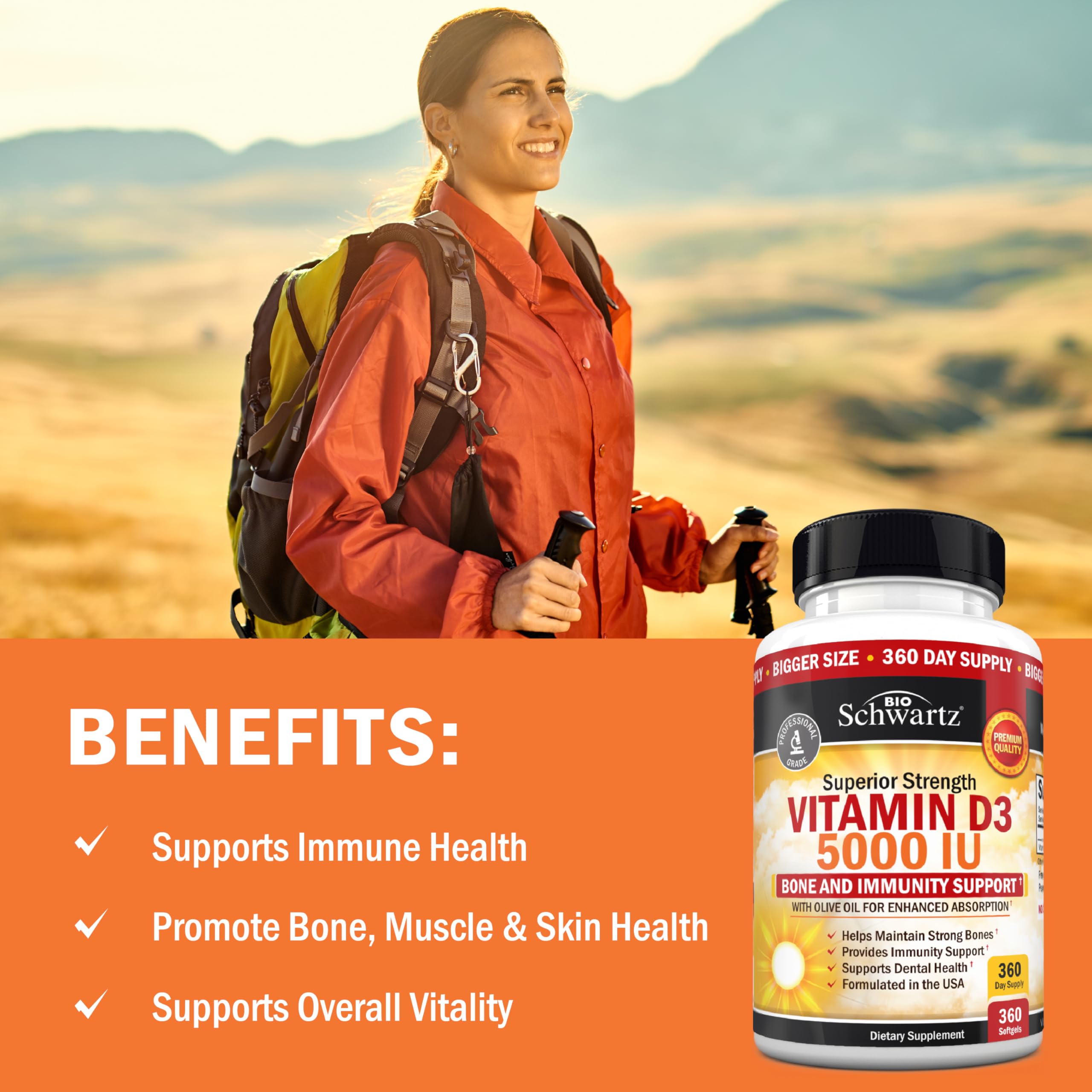 Vitamin D3 5000 IU with Olive Oil - Immune, Bone & Muscle Health