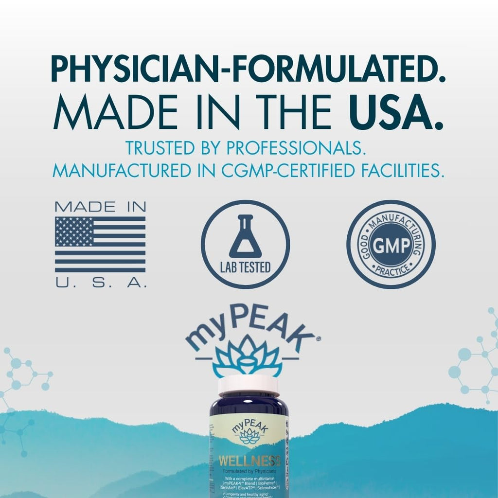 myPEAK Wellness Vegan Multivitamin – ElevATP, Astaxanthin, Iron & Alpha GPC (90 Count)