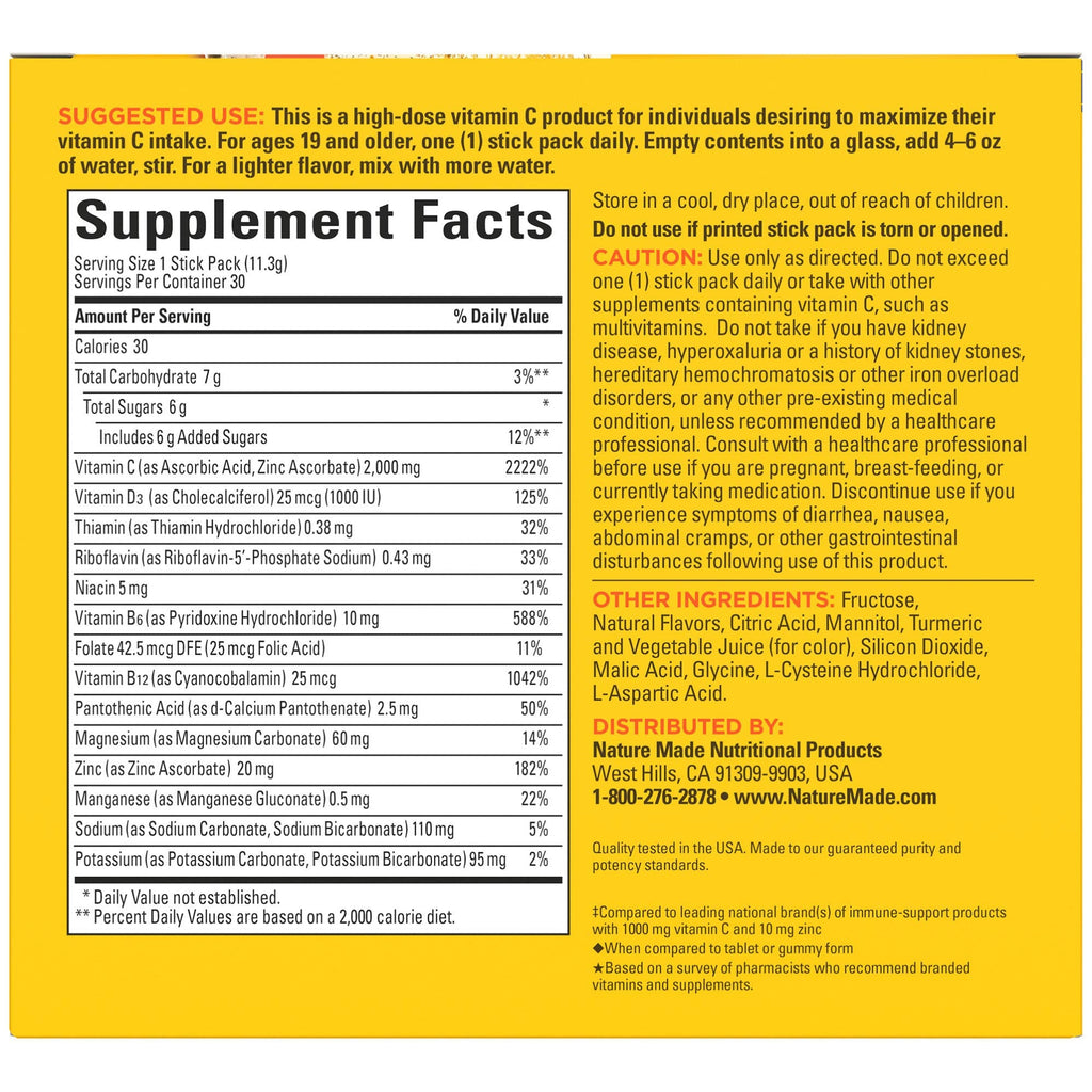 Nature Made ImmuneMAX Fizzy Drink Mix – Vitamin C, D & Zinc Immune Support, 30 Sticks