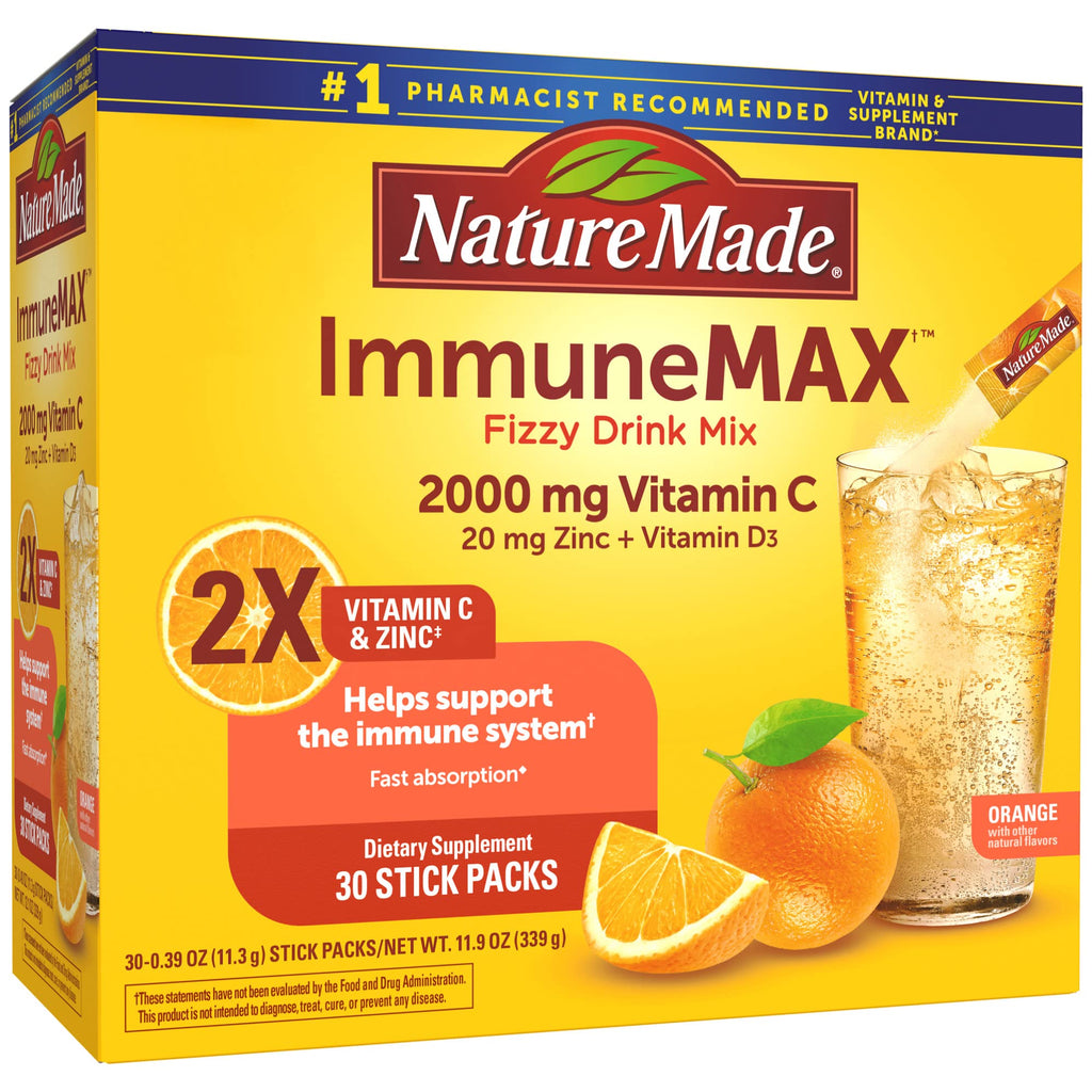 Nature Made ImmuneMAX Fizzy Drink Mix – Vitamin C, D & Zinc Immune Support, 30 Sticks