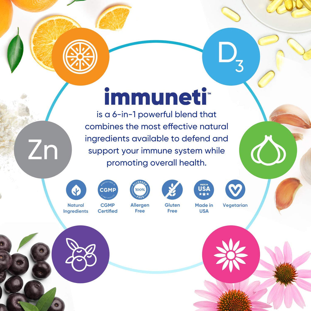 Immuneti 6-in-1 Immune Defense | Vitamin C, D3, Zinc, Elderberry, Garlic, Echinacea | 3 Pack