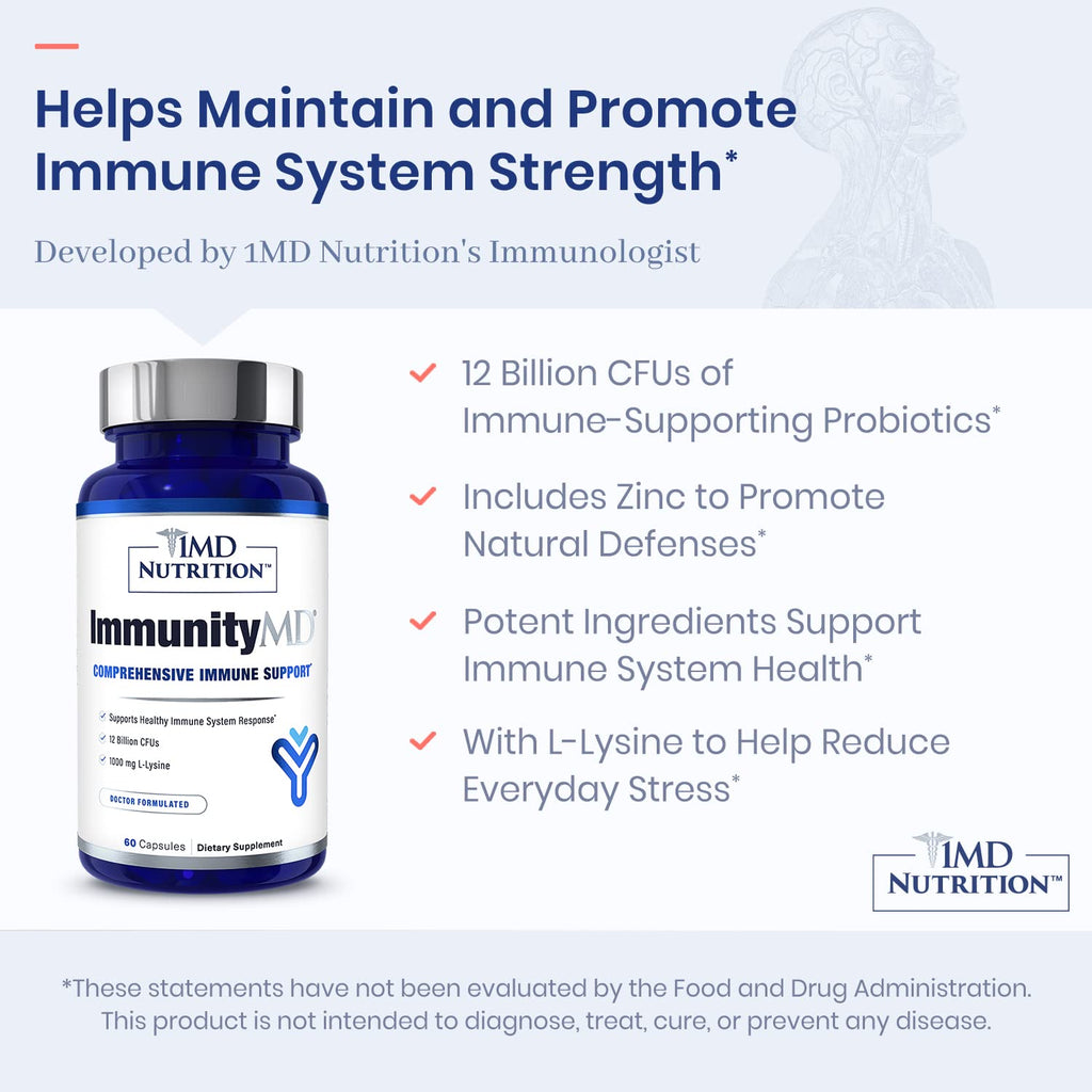 ImmunityMD Probiotic – Immune Support with Zinc & Prebiotic | 60 Capsules | 1MD Nutrition