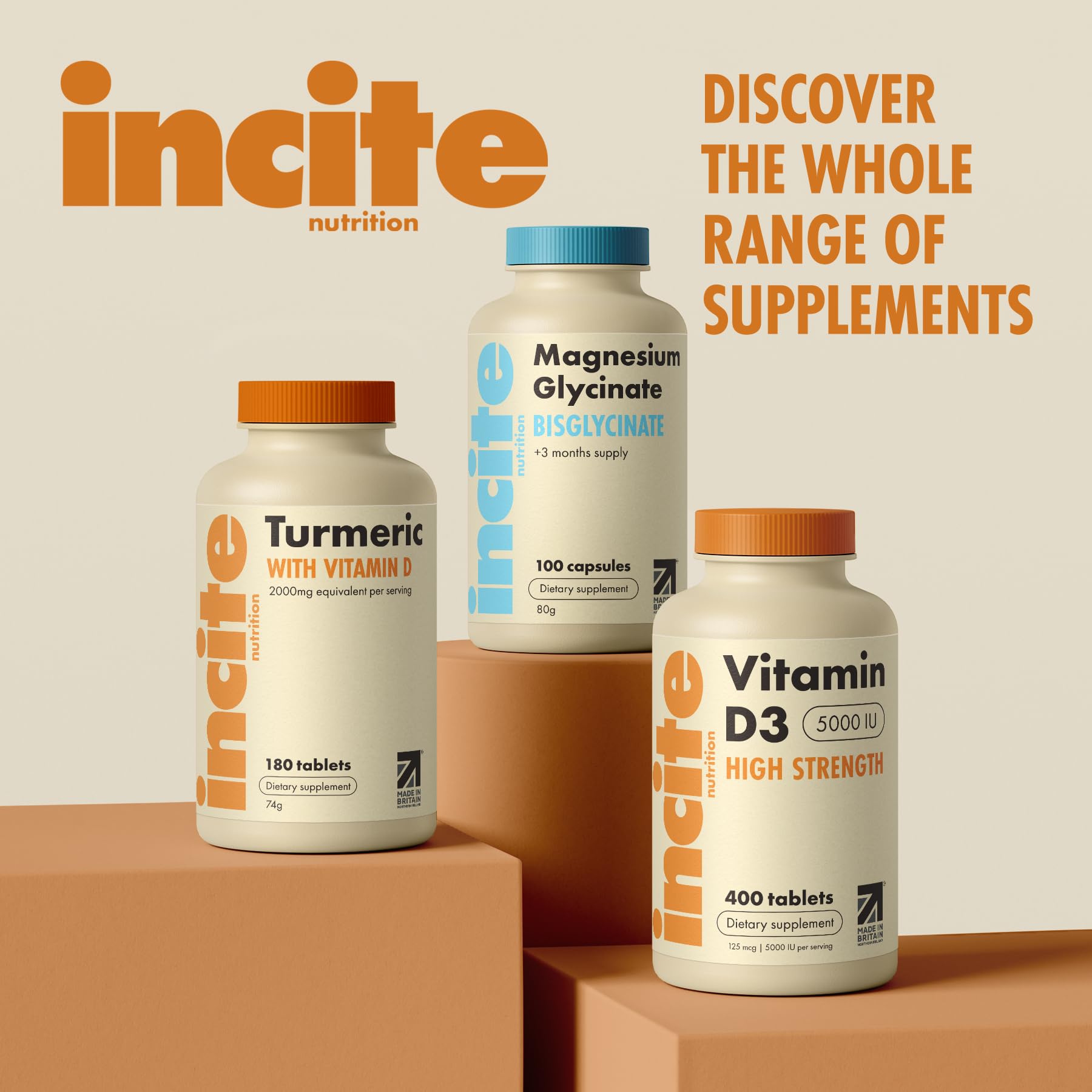Incite Nutrition Vitamin D3 5000iu - 400 Micro Tablets, High Strength, UK Made