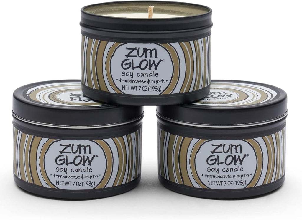 Zum Indigo Wild Glow Frankincense & Myrrh Candle – Soy Wax, Lead-Free Wick, 7 oz (3 Pack) | 30-Hour Burn