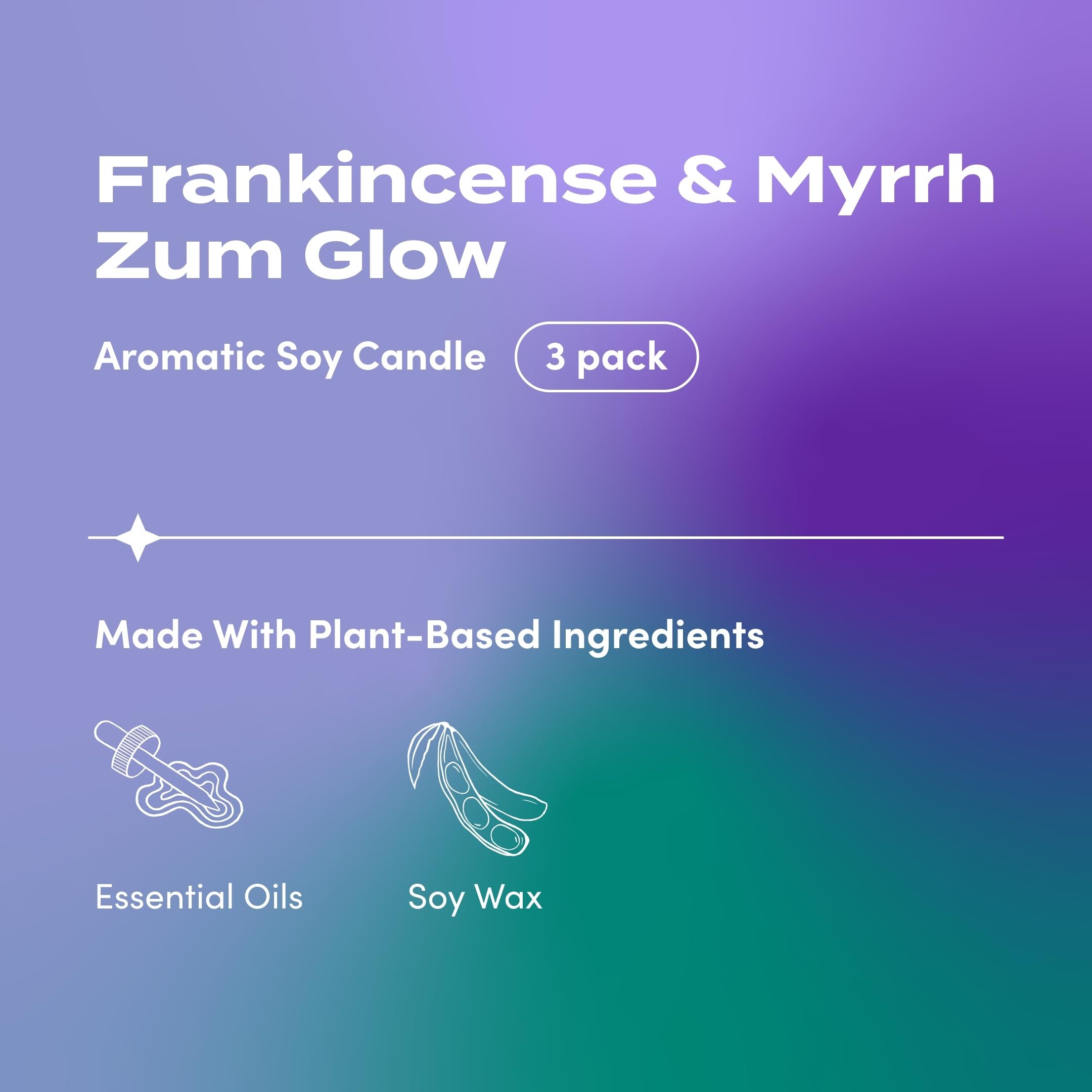 Zum Indigo Wild Glow Frankincense & Myrrh Candle – Soy Wax, Lead-Free Wick, 7 oz (3 Pack) | 30-Hour Burn