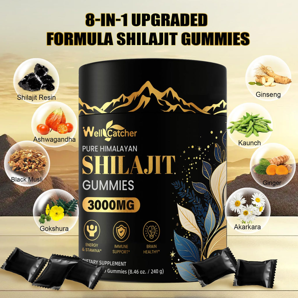 Shilajit Gummies for Men & Women — Pure Himalayan Shilajit with Ashwagandha, 85+ Minerals, No Sugar, 40 Servings
