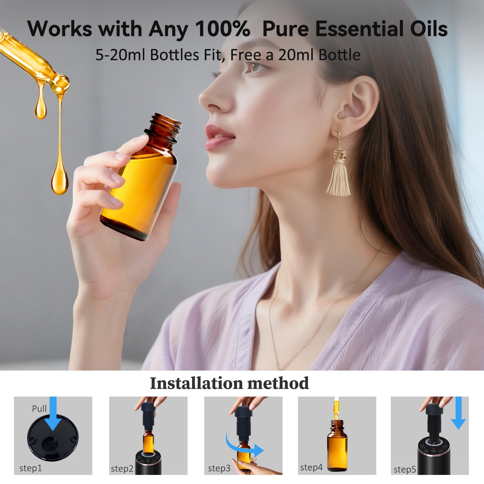 INXDOLHOM Waterless Essential Oil Diffuser | Portable Car & Home Nebulizer, 3 Timers