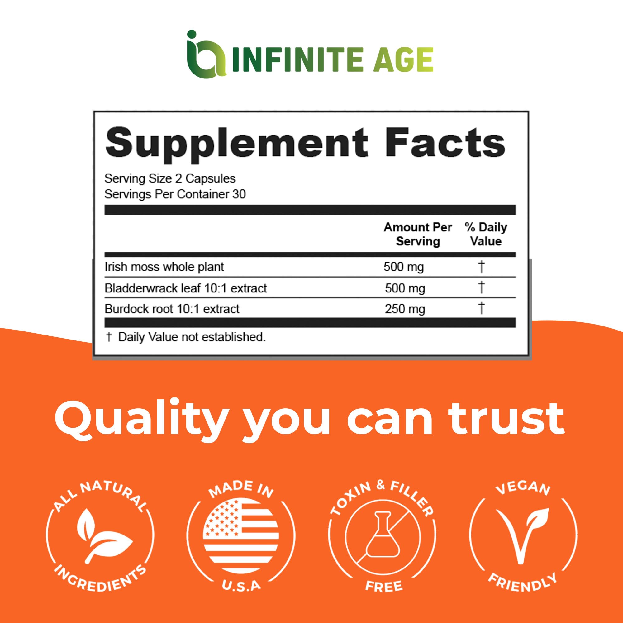 INFINITE AGE 3-Pack Sea Moss Capsules 1250mg – 180 Vegan Capsules Each, Made in USA