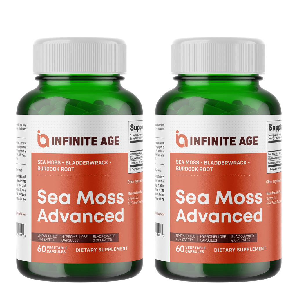 INFINITE AGE 2 Pack Sea Moss Capsules 1250mg – Vegan, Made in USA, Irish Sea Moss + Bladderwrack